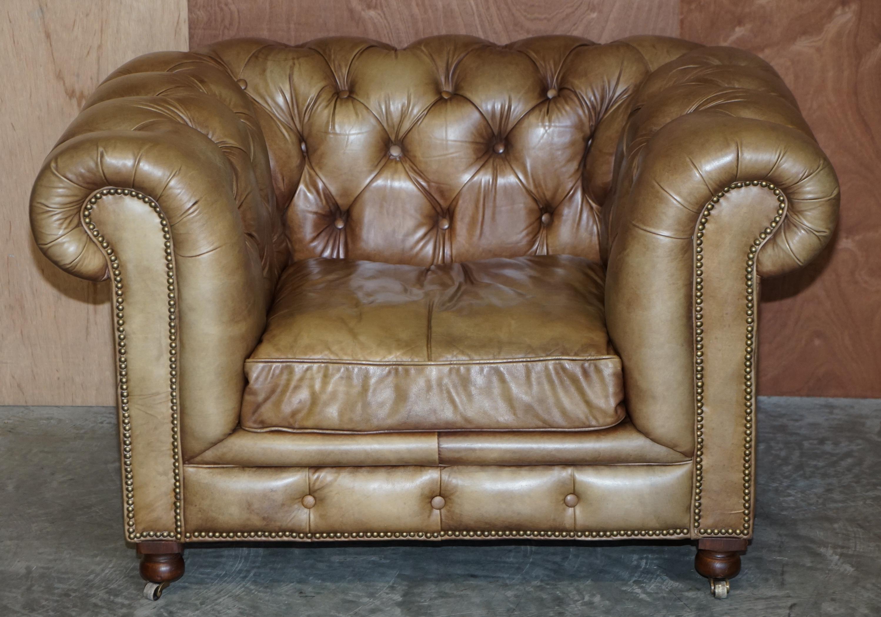 Pair of Vintage Tan Brown Leather Halo Asquith Oversized Chesterfield Armchairs 10