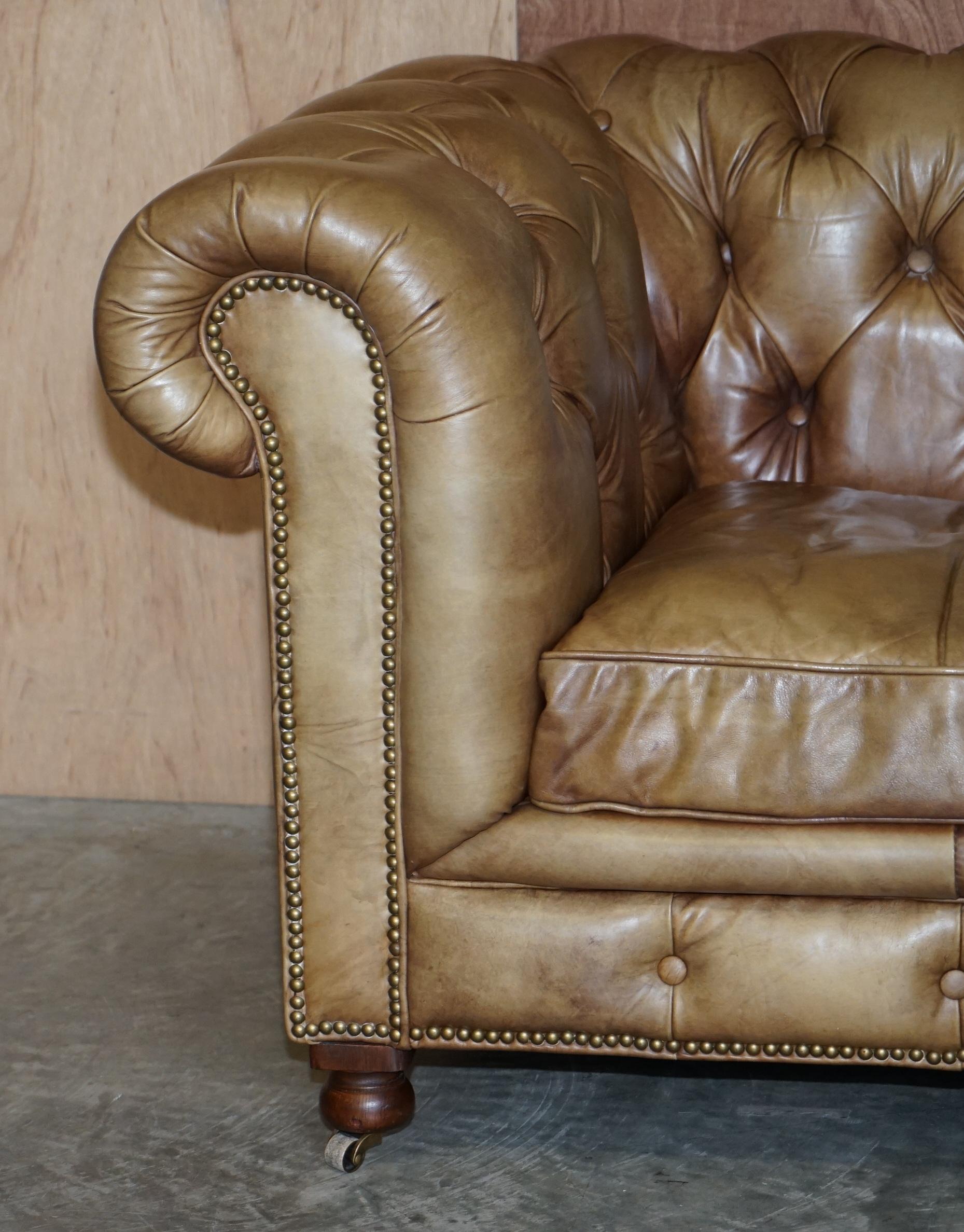 Pair of Vintage Tan Brown Leather Halo Asquith Oversized Chesterfield Armchairs 11