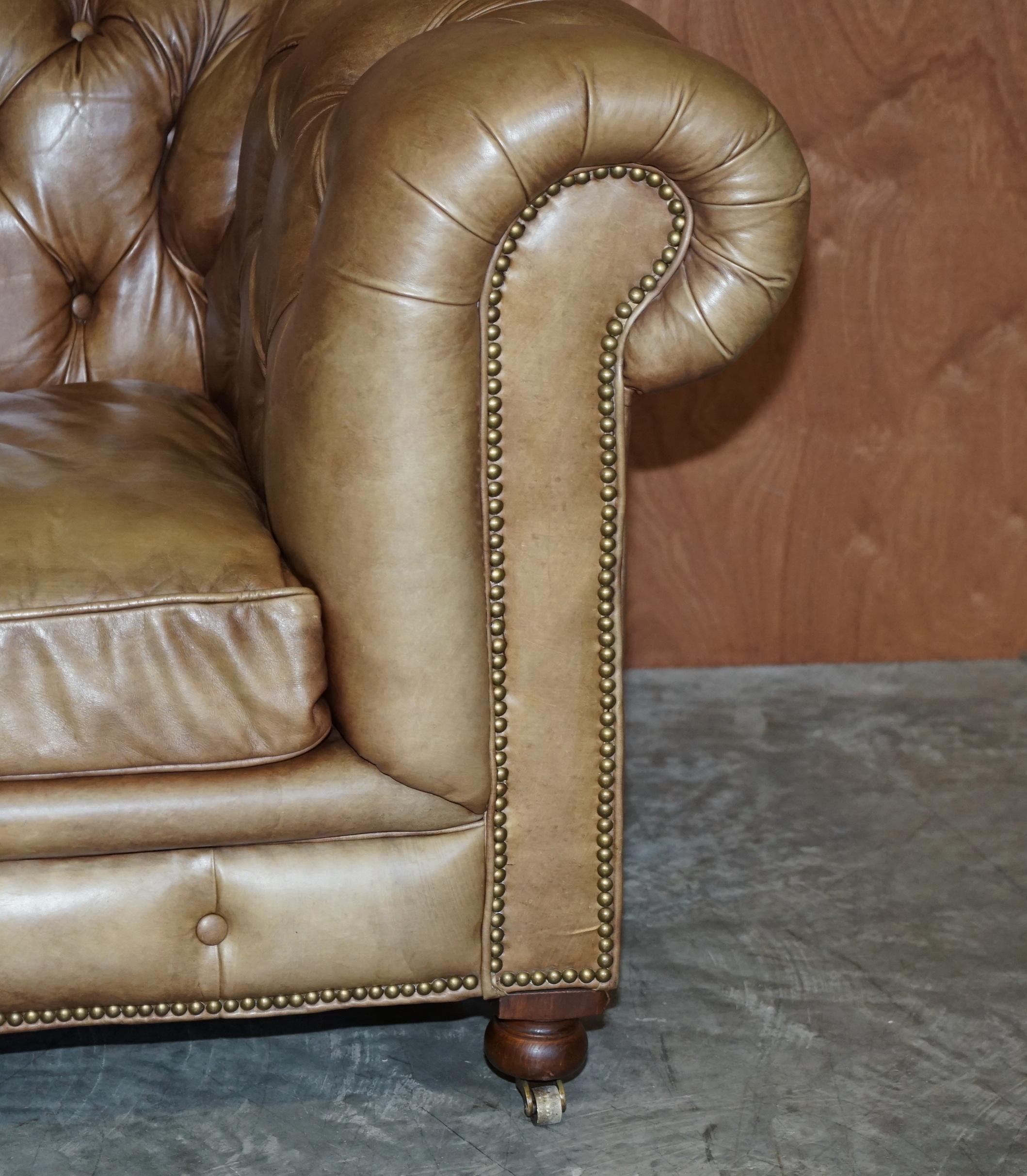 Pair of Vintage Tan Brown Leather Halo Asquith Oversized Chesterfield Armchairs 12