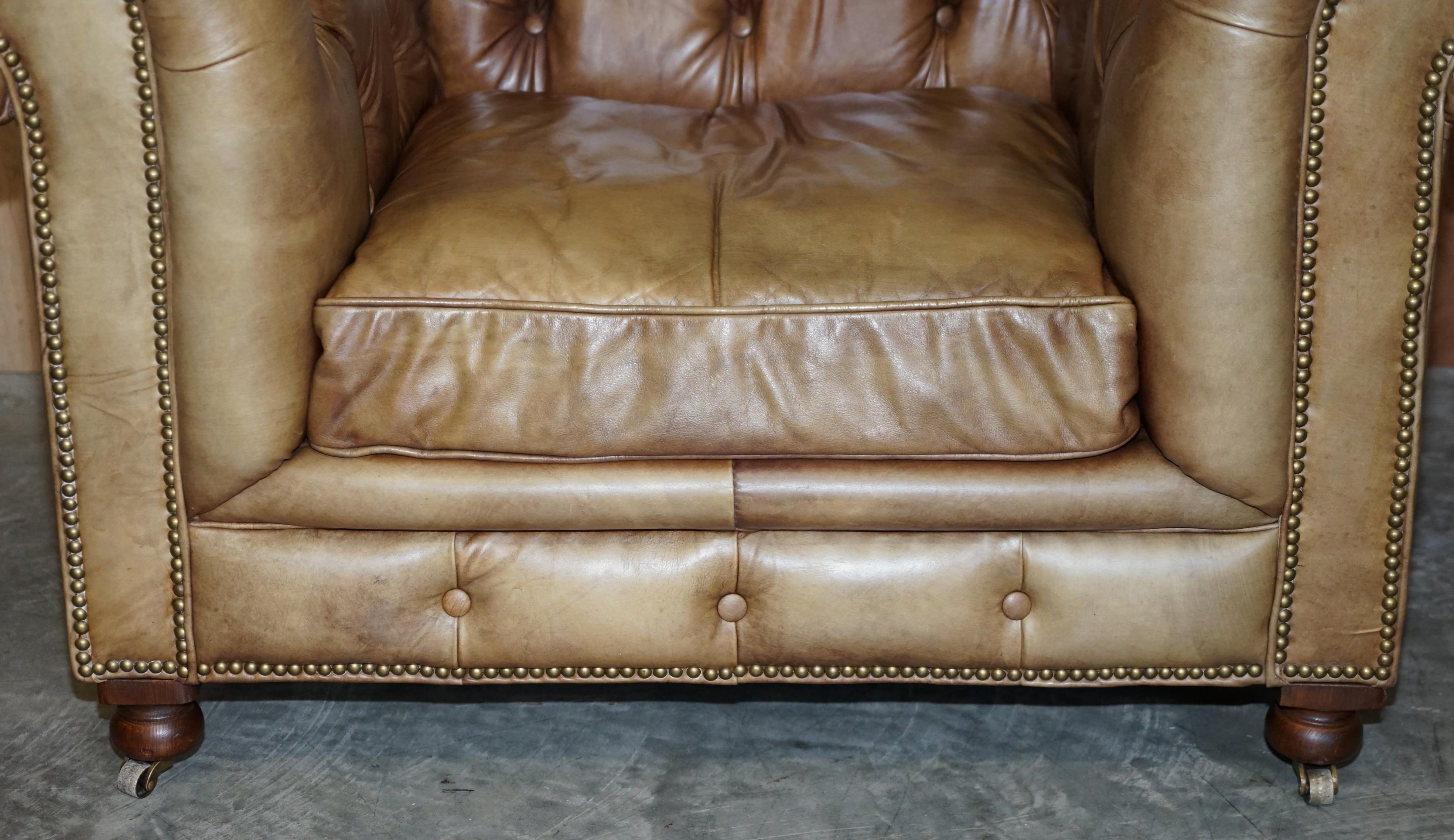 Pair of Vintage Tan Brown Leather Halo Asquith Oversized Chesterfield Armchairs 13