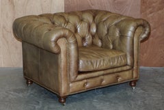 Pair of Vintage Tan Brown Leather Halo Asquith Oversized Chesterfield Armchairs