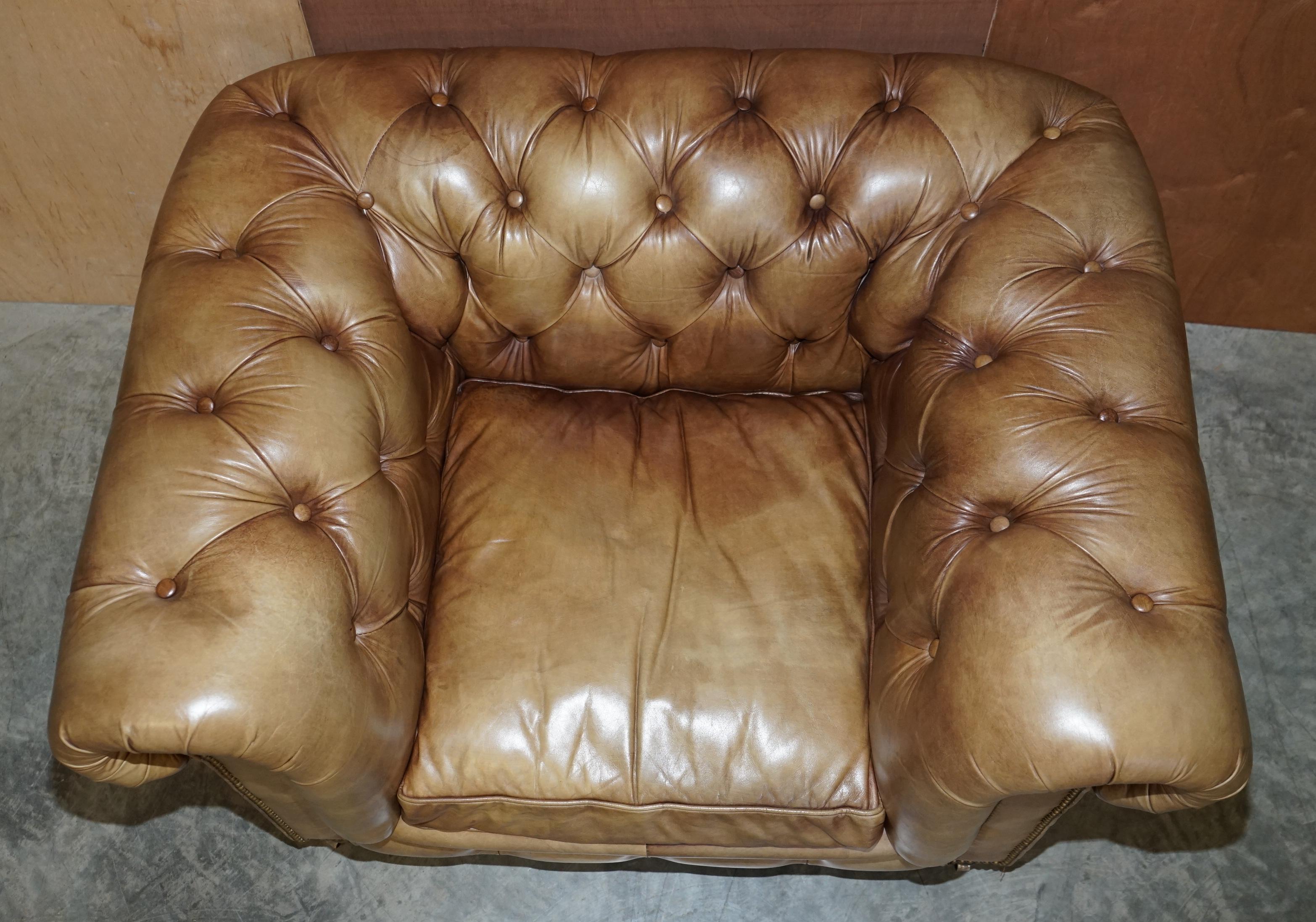 Pair of Vintage Tan Brown Leather Halo Asquith Oversized Chesterfield Armchairs 14