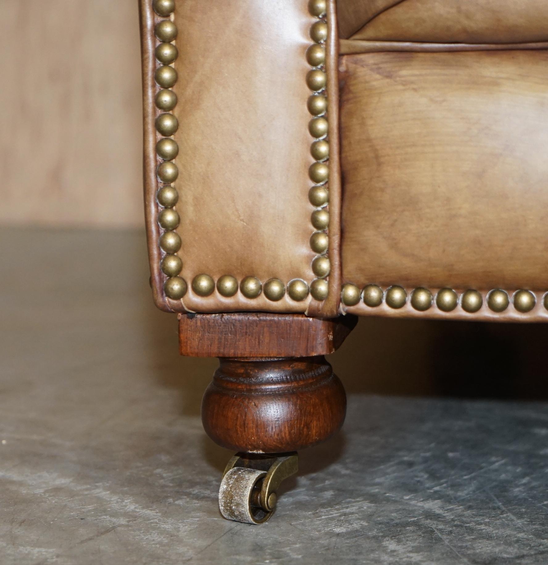 Pair of Vintage Tan Brown Leather Halo Asquith Oversized Chesterfield Armchairs In Good Condition In West Sussex, Pulborough