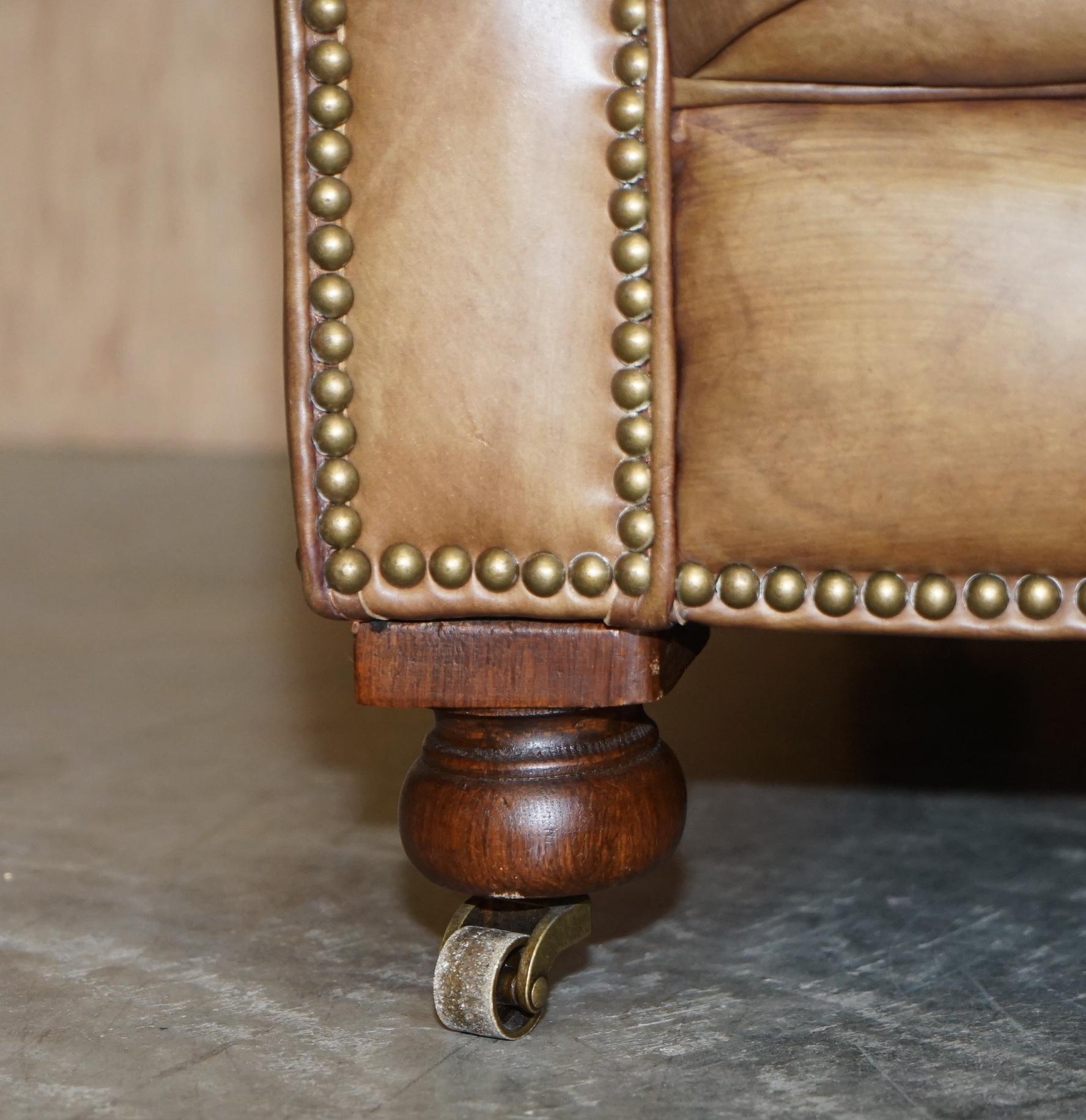 20th Century Pair of Vintage Tan Brown Leather Halo Asquith Oversized Chesterfield Armchairs