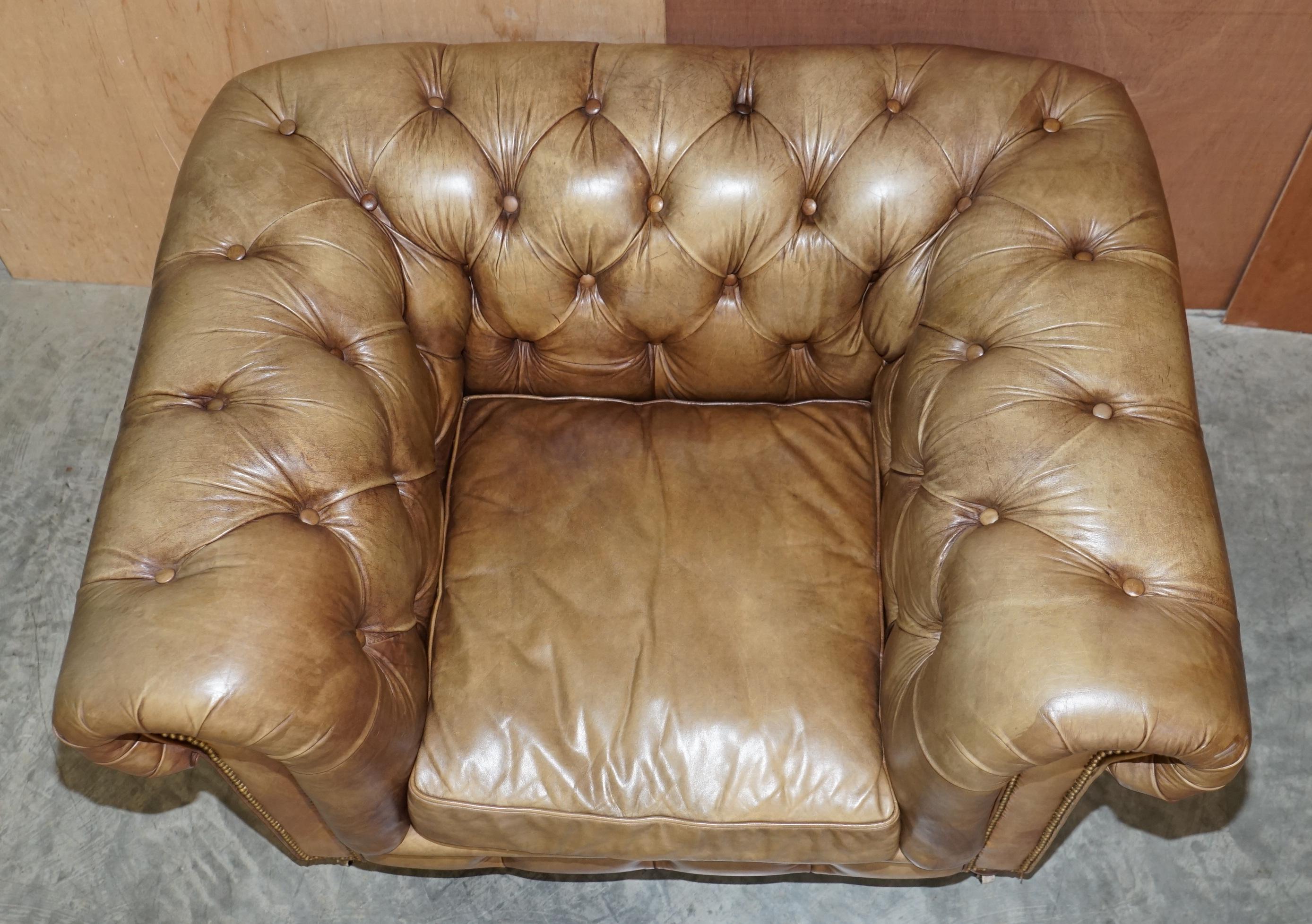 Pair of Vintage Tan Brown Leather Halo Asquith Oversized Chesterfield Armchairs 2