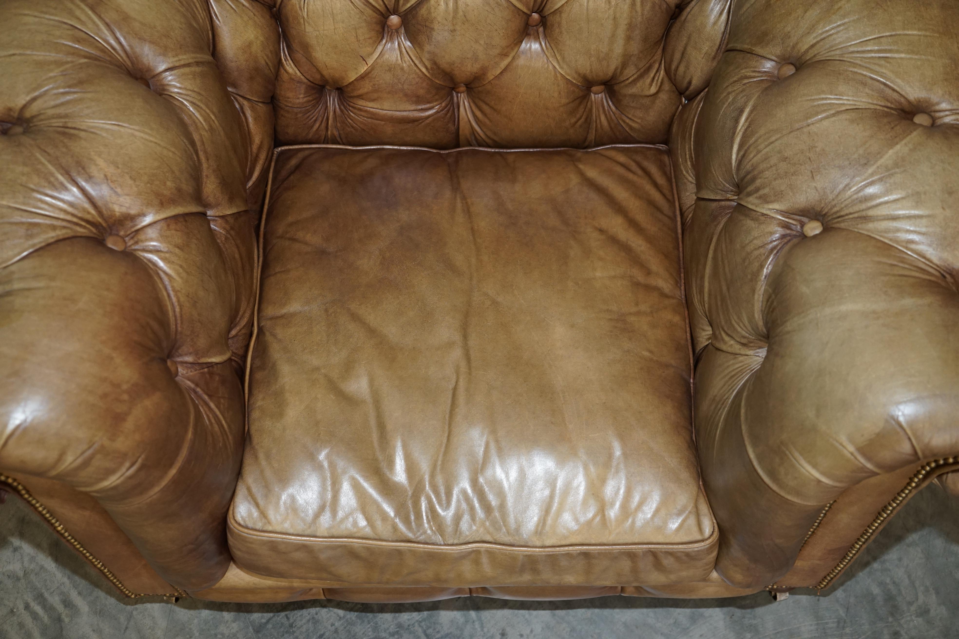 Pair of Vintage Tan Brown Leather Halo Asquith Oversized Chesterfield Armchairs 2
