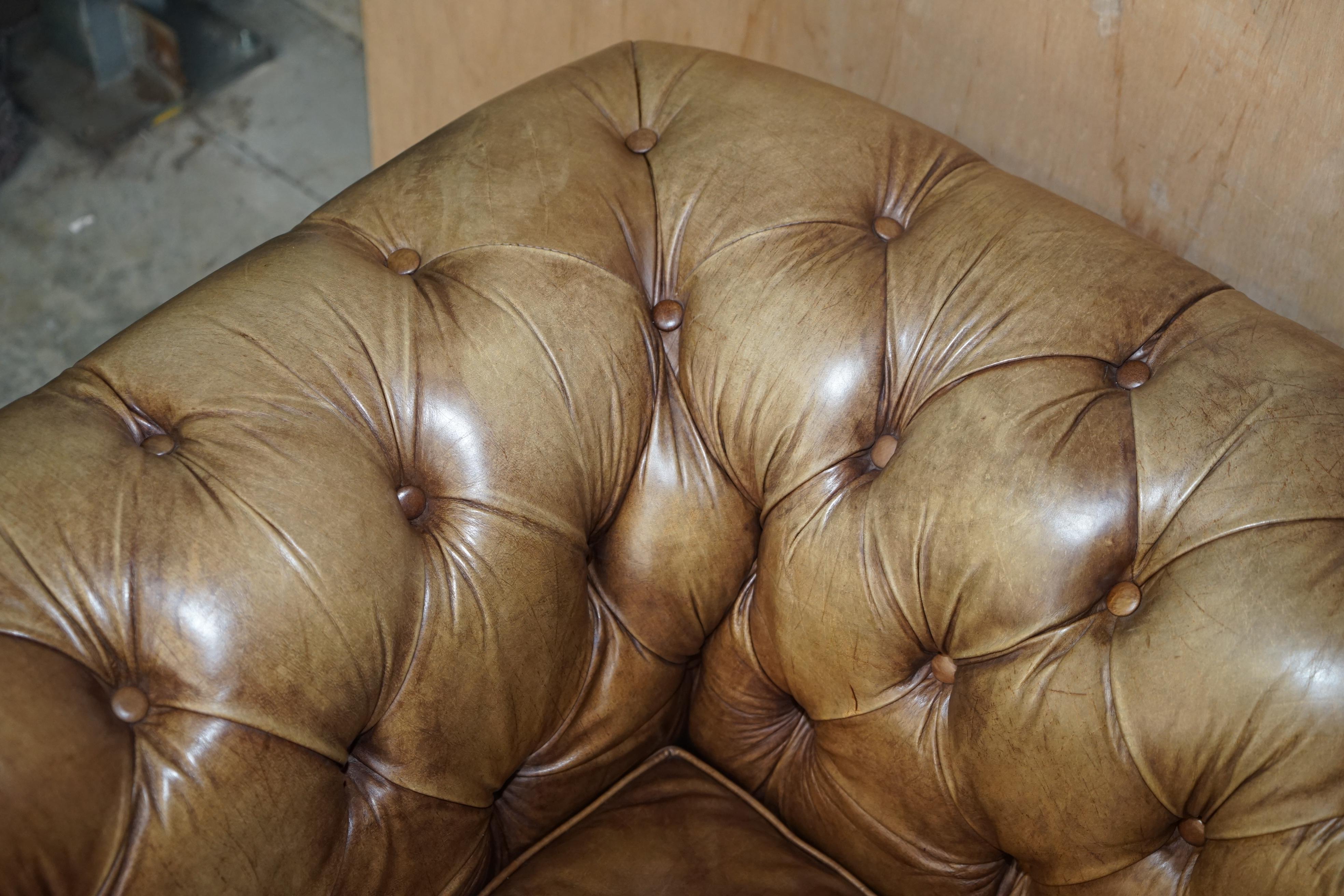 Pair of Vintage Tan Brown Leather Halo Asquith Oversized Chesterfield Armchairs 4