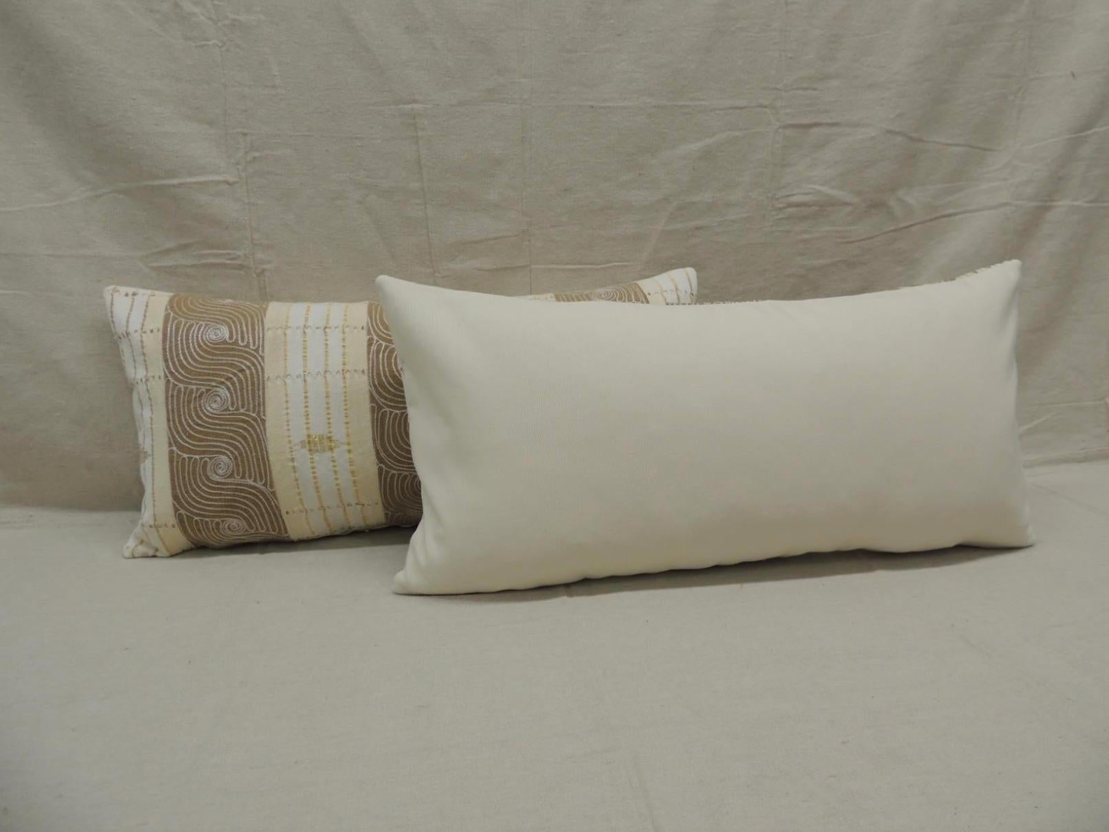 Ghanaian Pair of Bolster Pillows in Vintage Tan & Brown African Woven, Ghana 1980's