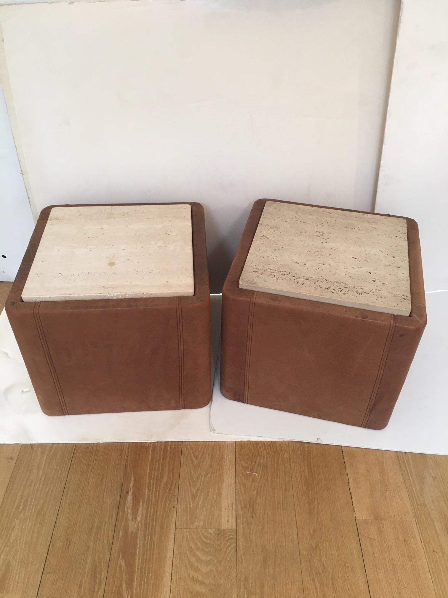 Paar braune De Sede-Beistelltische aus Leder mit Lederbezug im Vintage-Stil von De Sede (amerikanisch) im Angebot