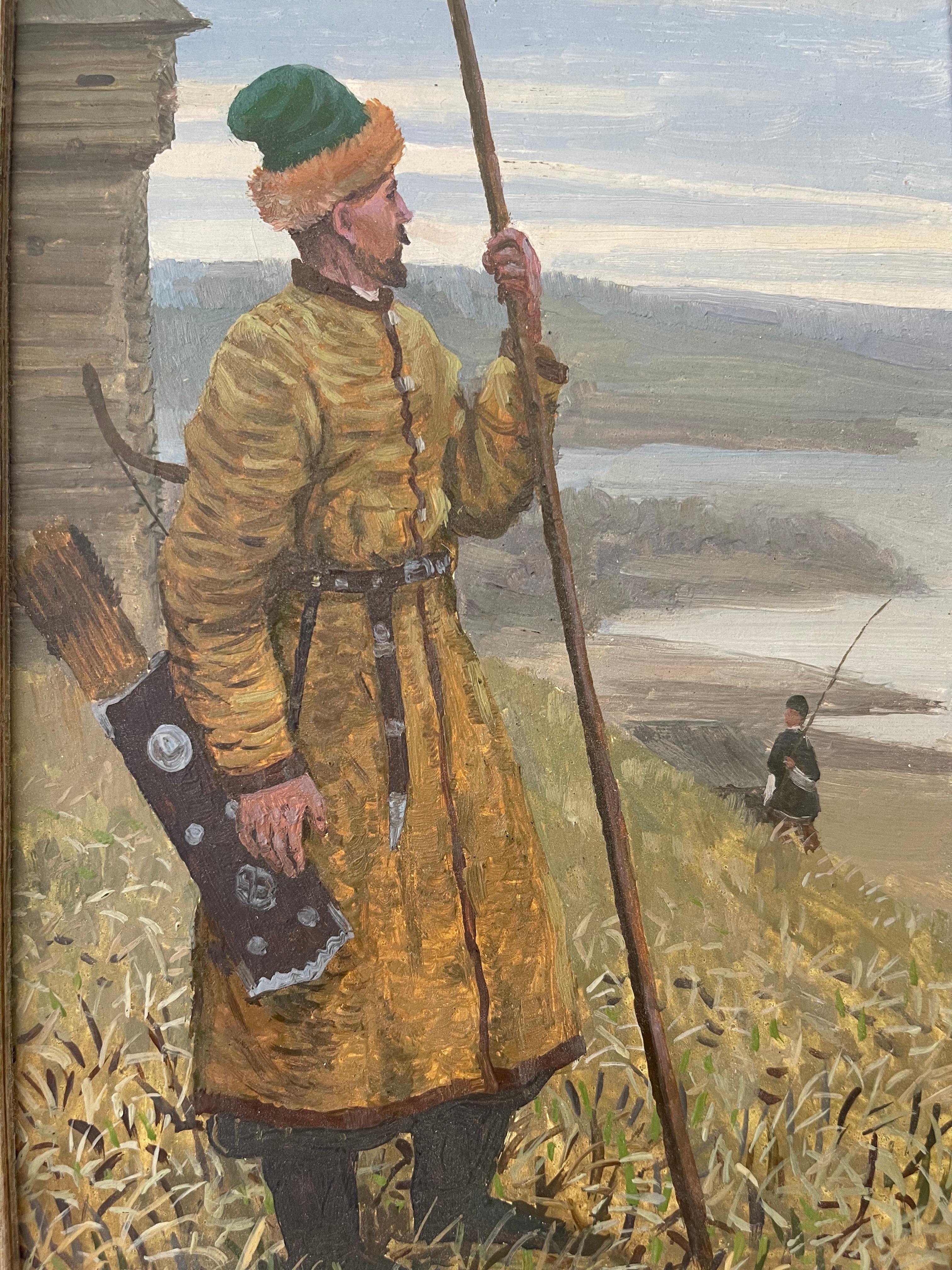 Paar Gemälde eines tatarischen Wächters und einer Frau in traditioneller Kleidung im Angebot 2