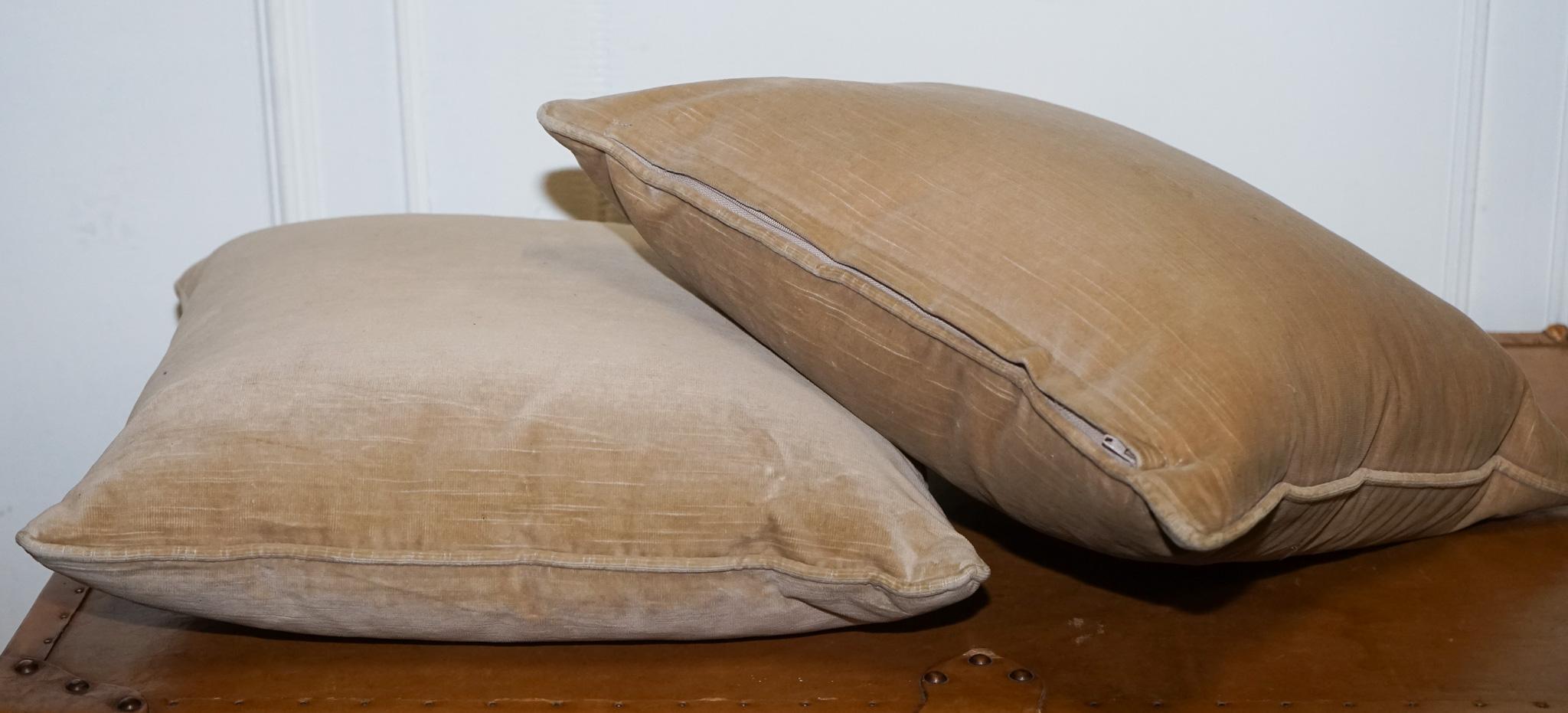 Pärchen VINTAGE TAUPE VELVET FEATHER FILLED THROW PiLLOWS PLUSH CUSHIONS (Handgefertigt) im Angebot