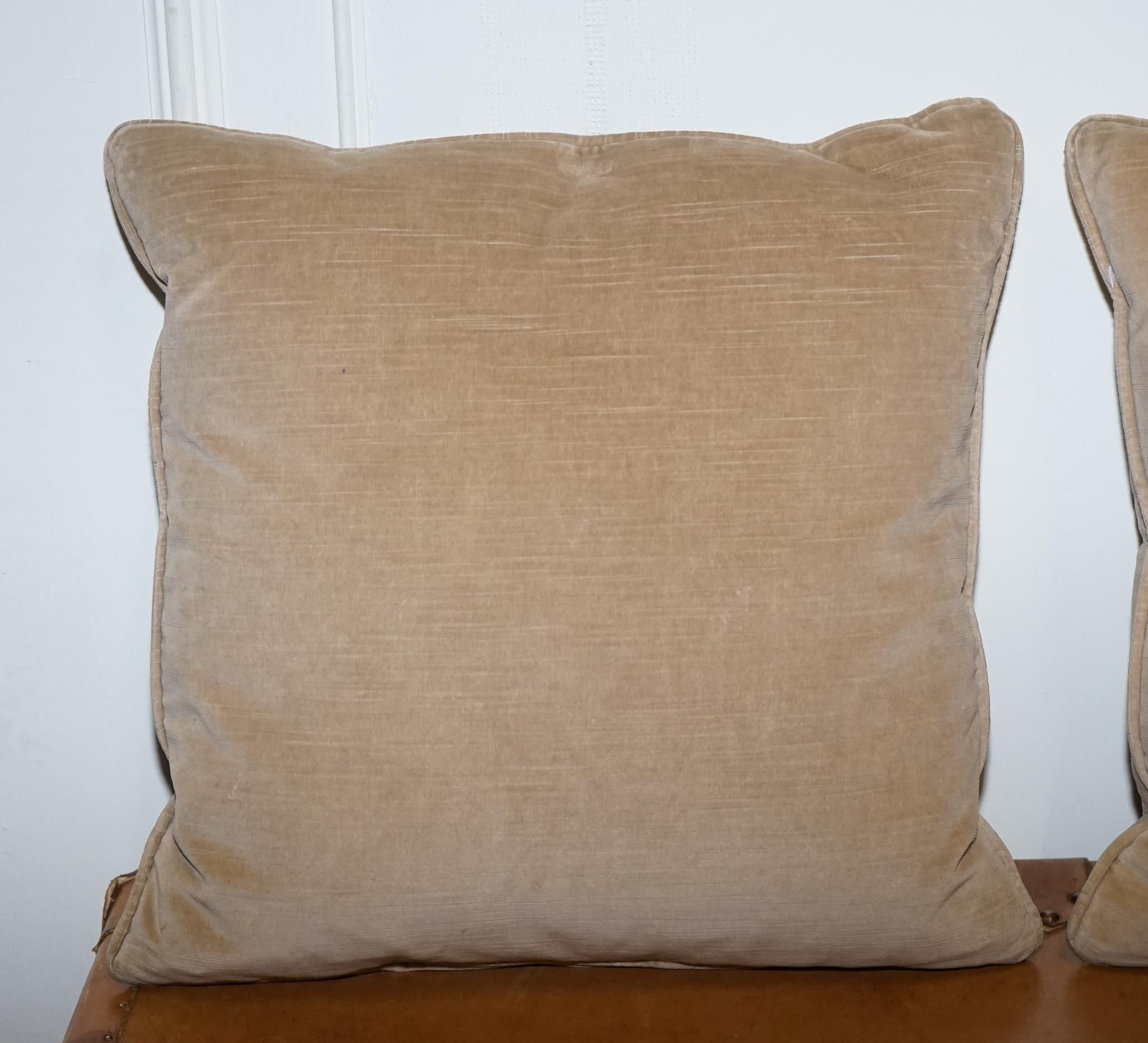 Pärchen VINTAGE TAUPE VELVET FEATHER FILLED THROW PiLLOWS PLUSH CUSHIONS (20. Jahrhundert) im Angebot