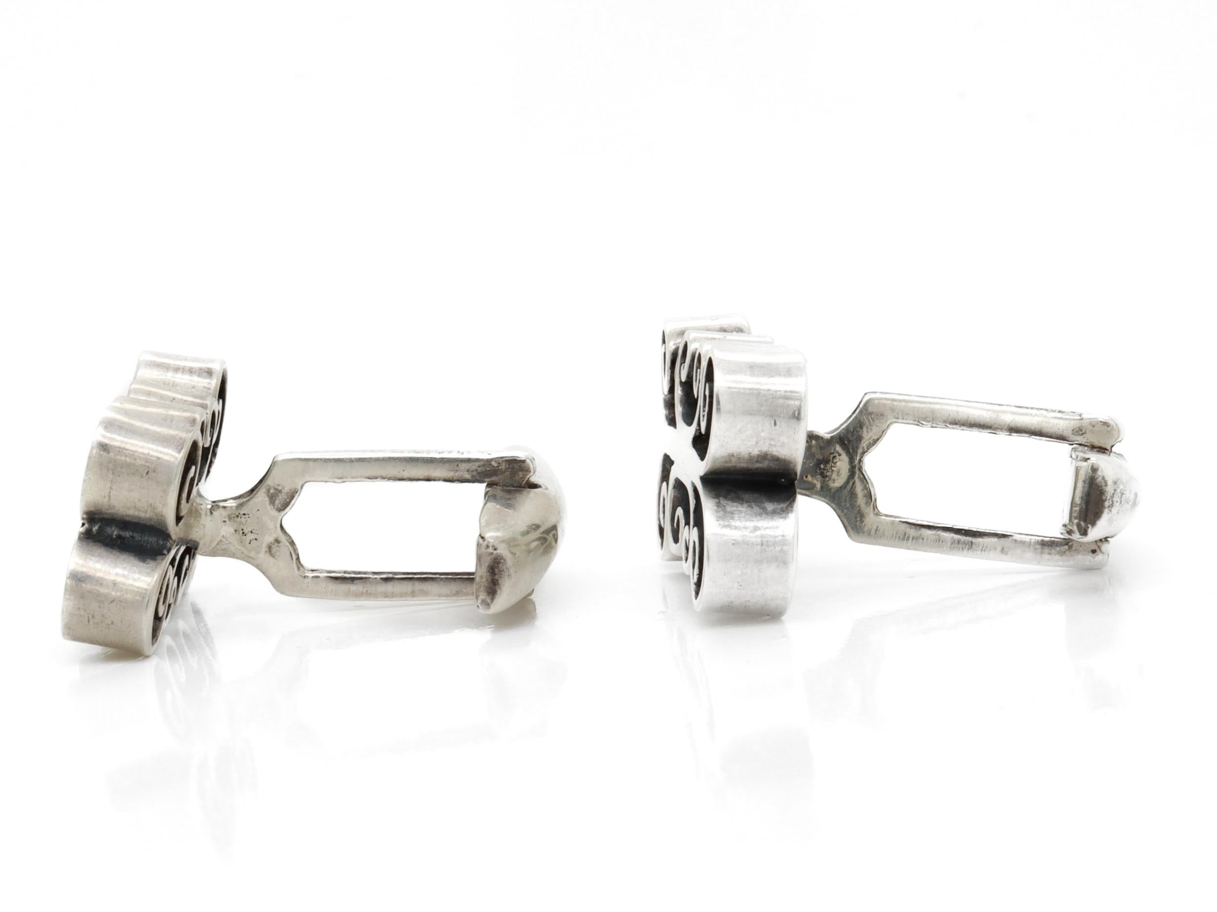 Uomo Coppia di gemelli d'epoca in argento sterling Taxco messicano a forma di cartiglio in vendita