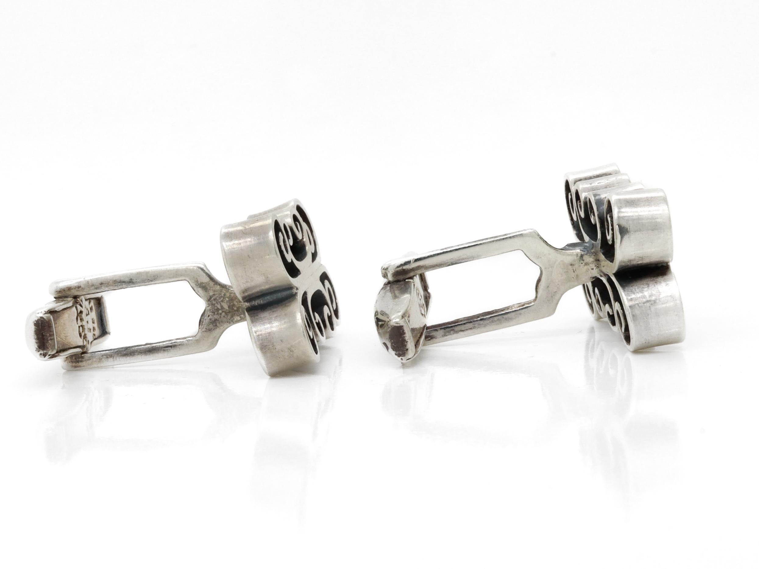 Coppia di gemelli d'epoca in argento sterling Taxco messicano a forma di cartiglio in vendita 2