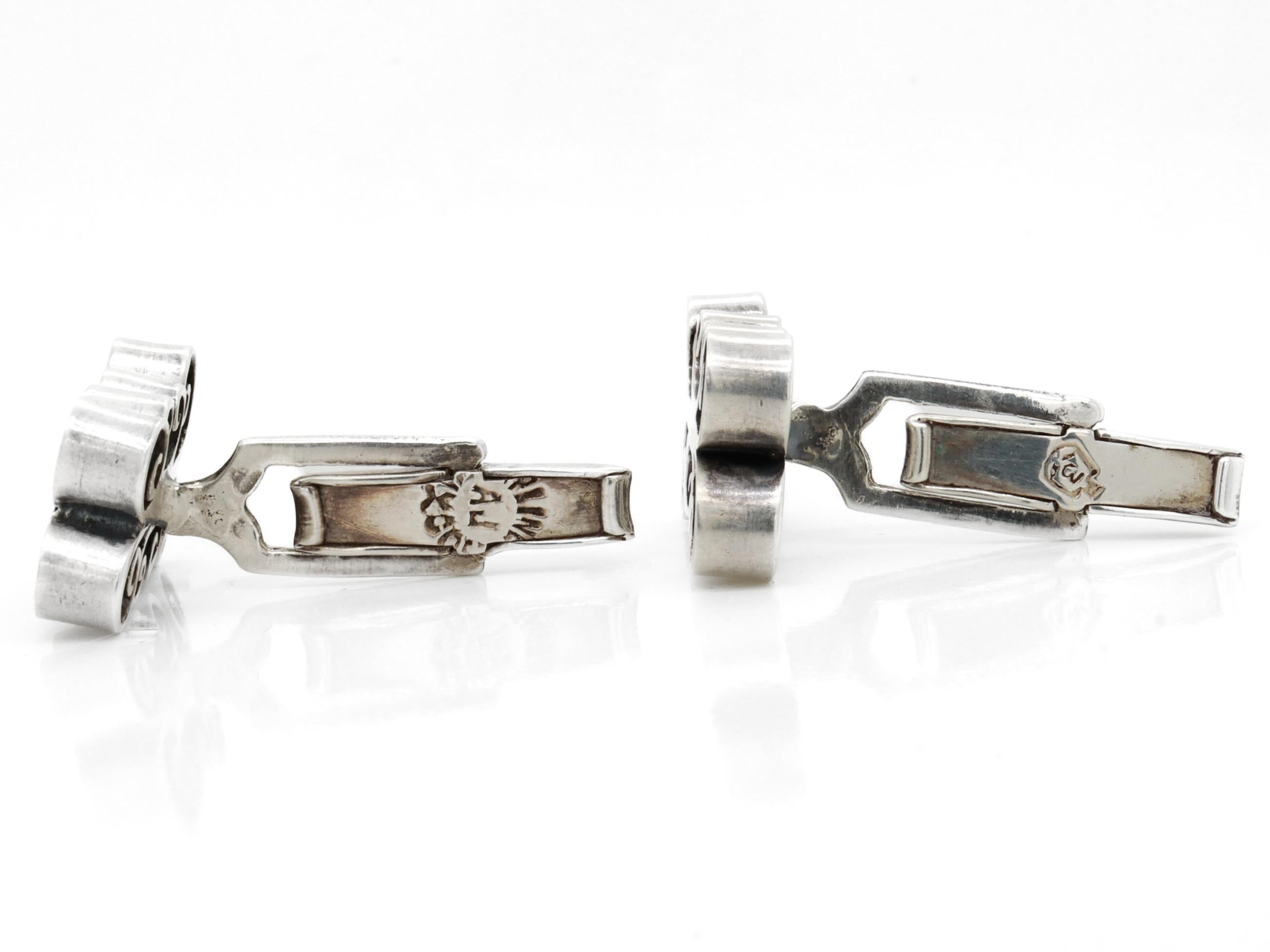 Coppia di gemelli d'epoca in argento sterling Taxco messicano a forma di cartiglio in vendita 4