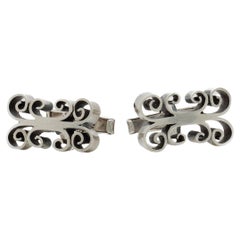 Pair of Vintage Taxco Mexican Sterling Silver Scroll Cufflinks
