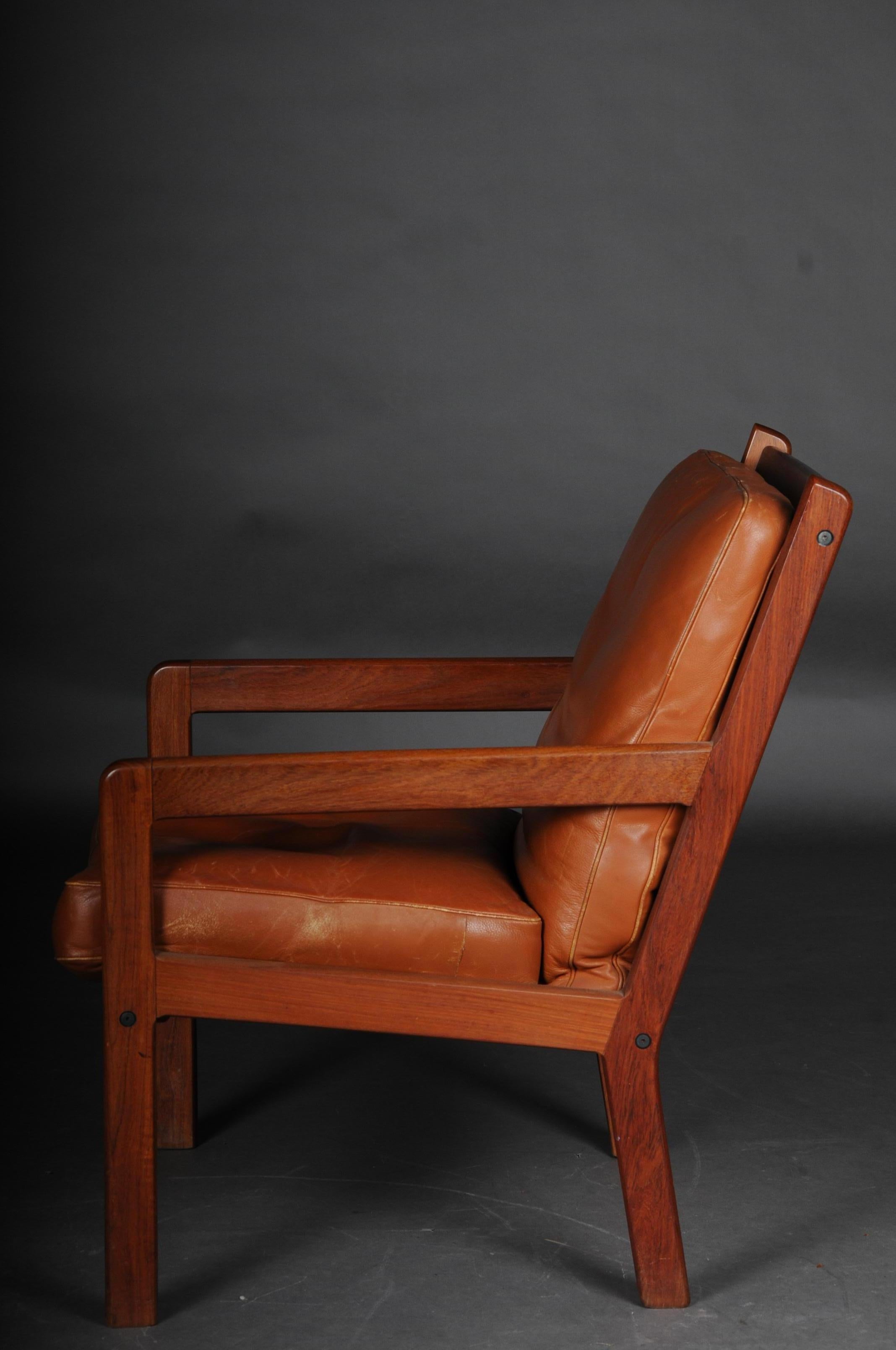 Leather Pair of vintage teak armchairs, chairs 60s / 70s, Danish