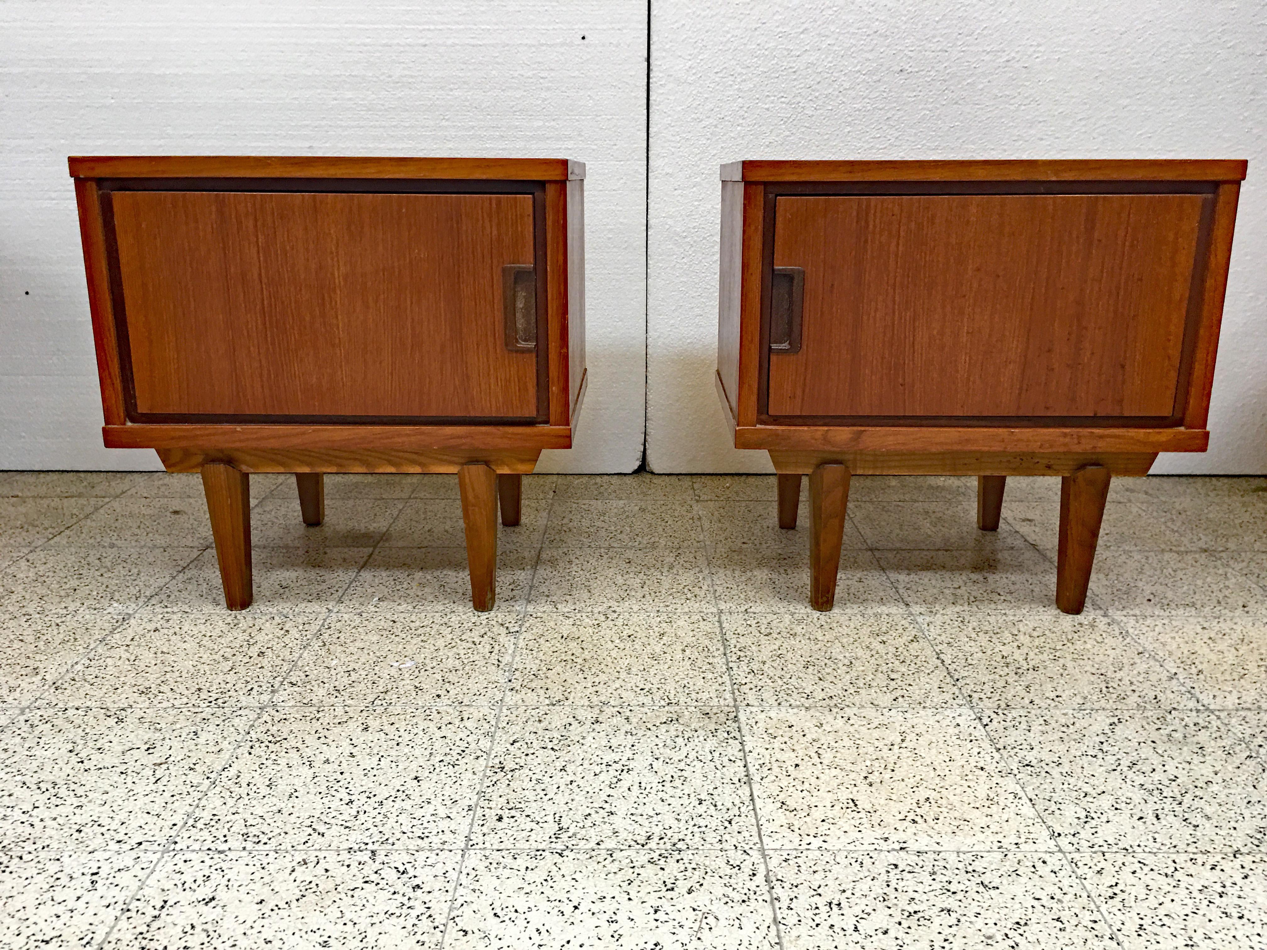 European Pair of Vintage Teak Bedside Tables circa 1970 For Sale