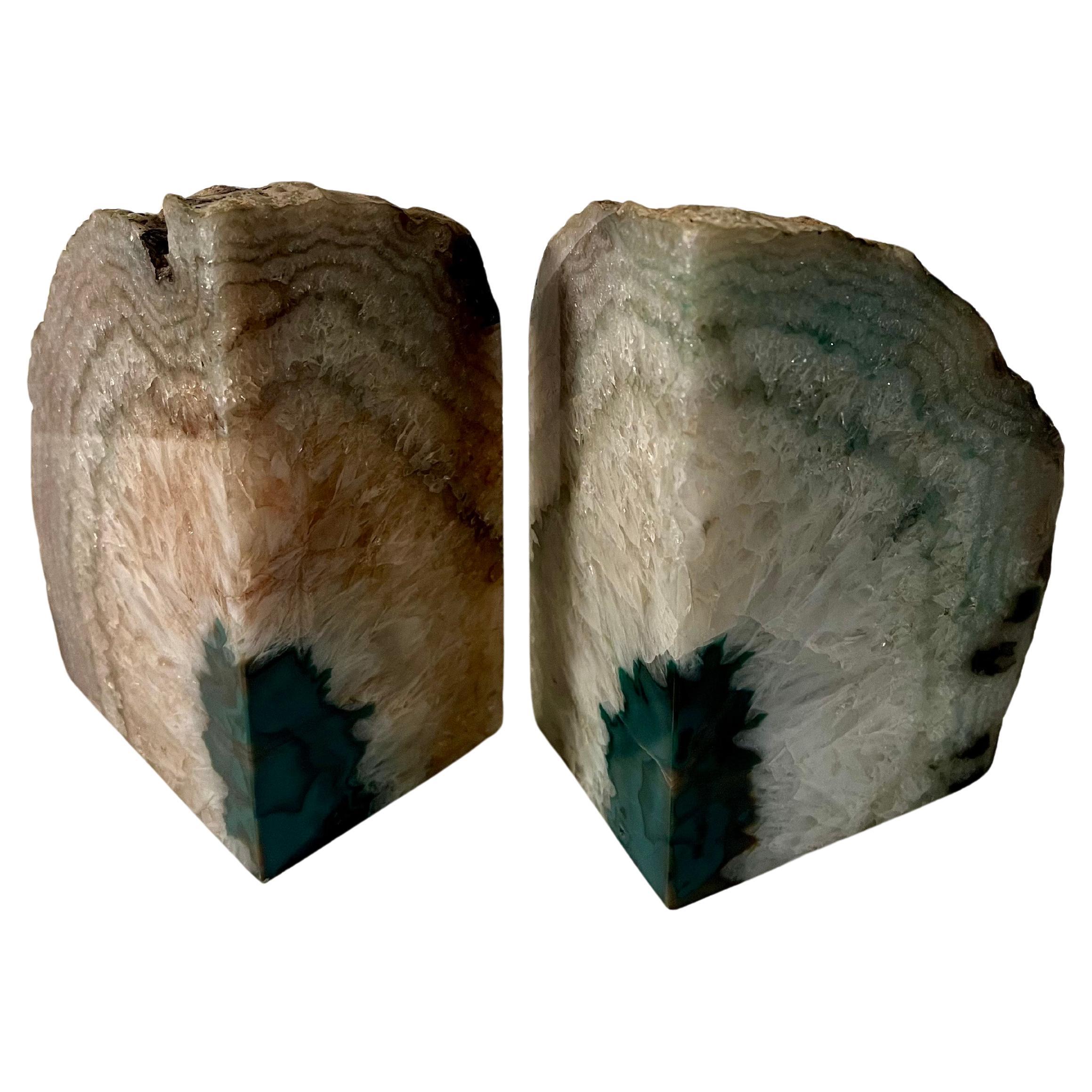 Pair of Vintage Teal Geode Bookends Beautiful Colors In Good Condition In San Diego, CA