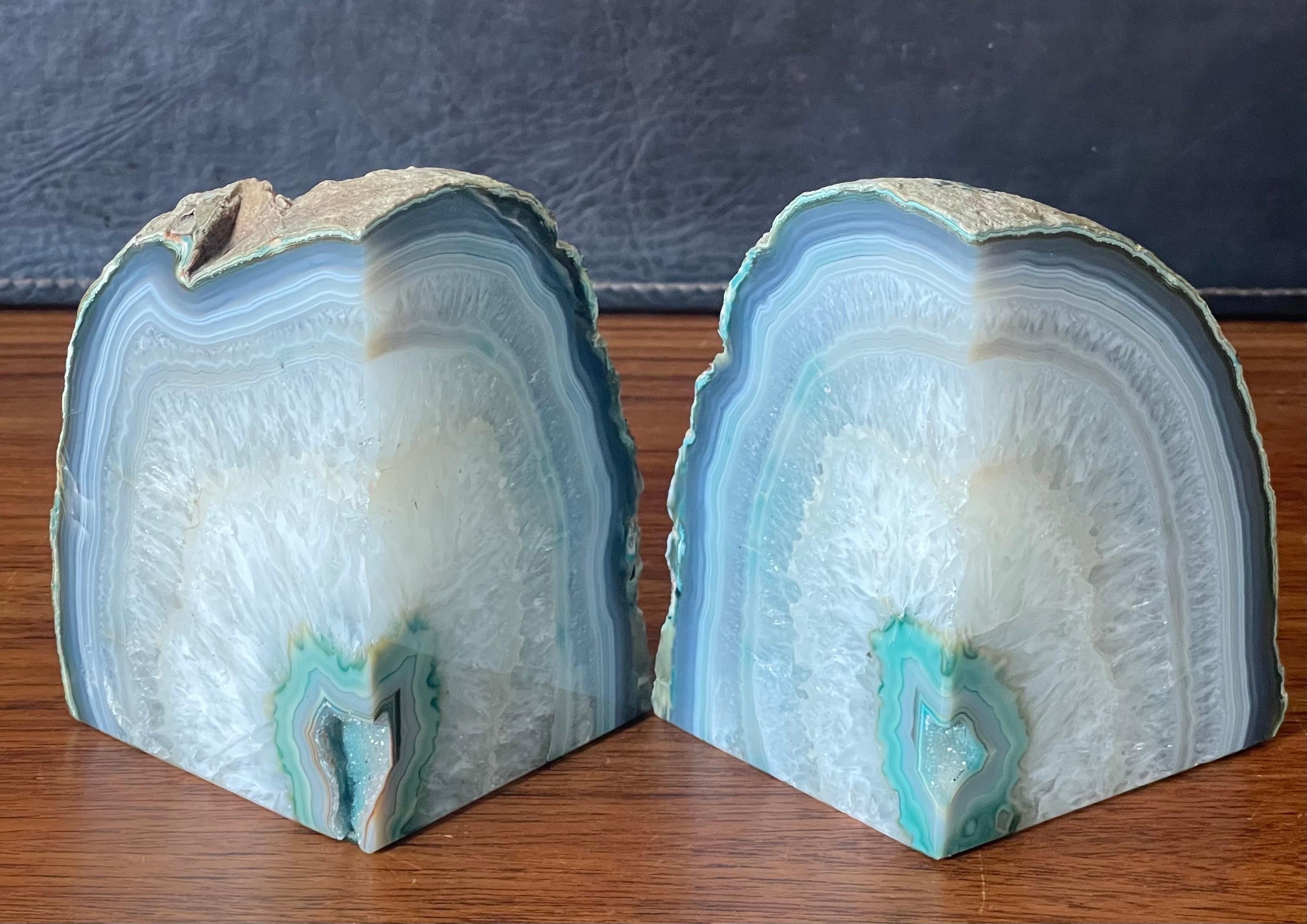 American Pair of Vintage Teal Geode Bookends