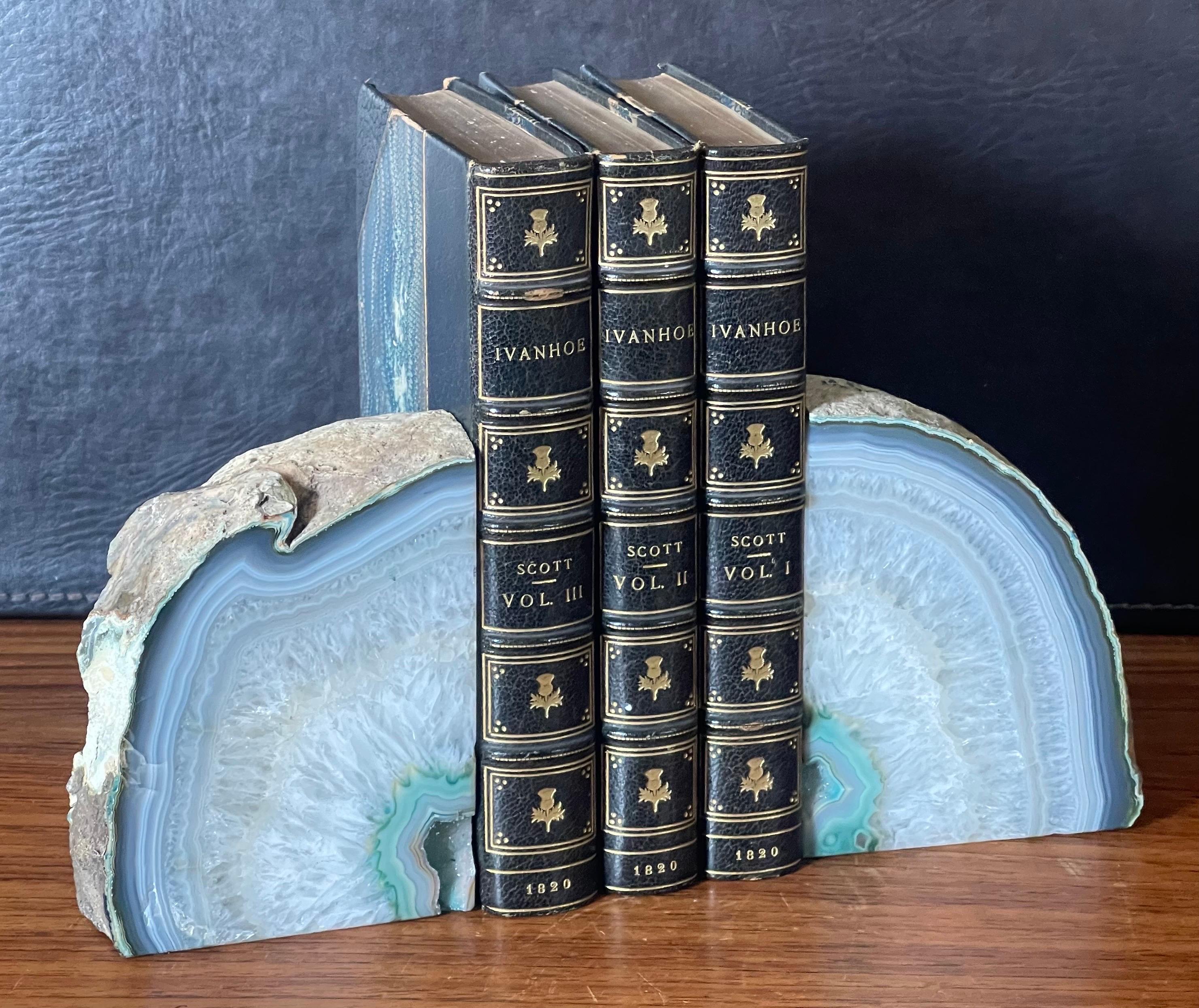 Pair of Vintage Teal Geode Bookends In Good Condition In San Diego, CA