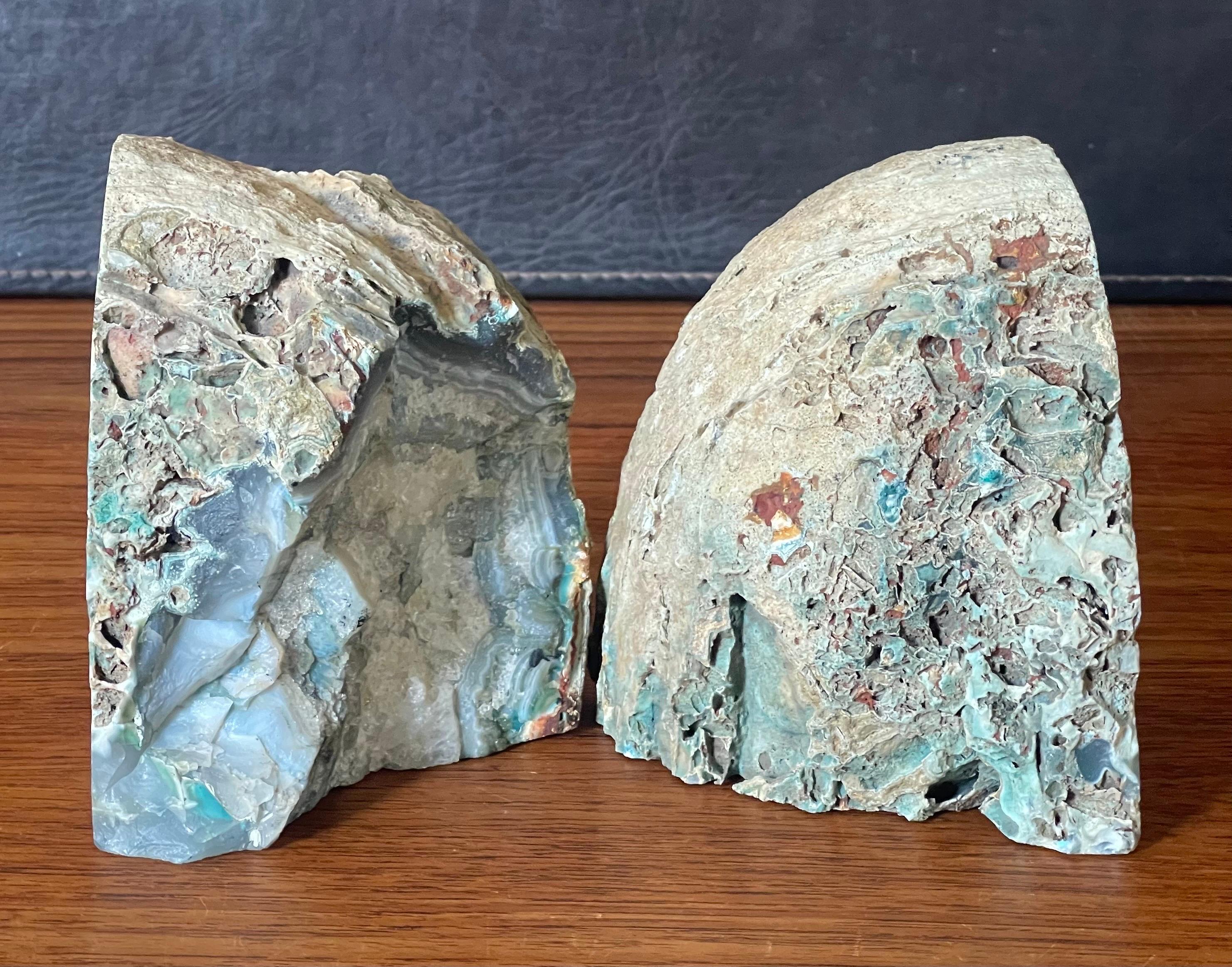 Pair of Vintage Teal Geode Bookends 1