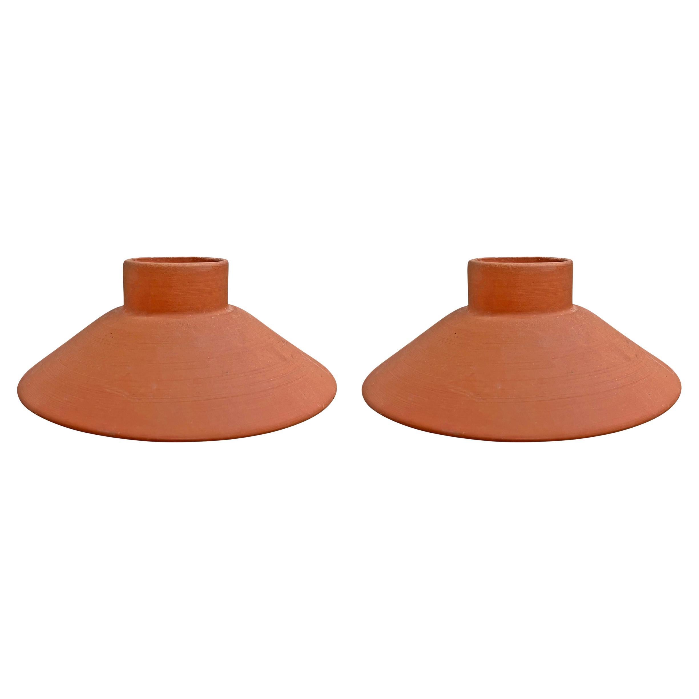 Modern Pair of Vintage Terracotta Candle Holders For Sale