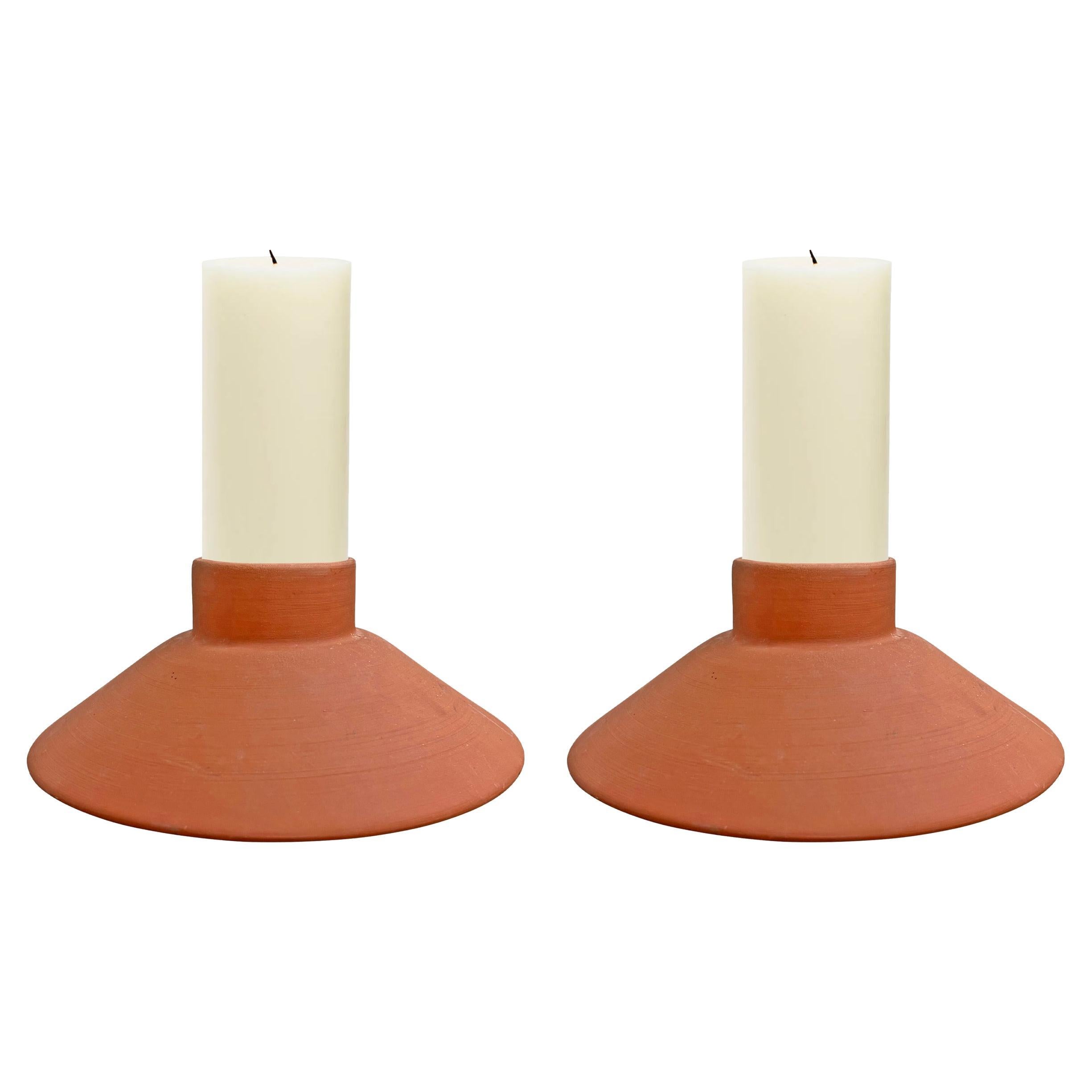 Pair of Vintage Terracotta Candle Holders For Sale