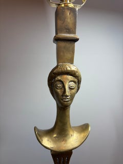 Pair of vintage "Tête de Femme" bronze floor lamps after Alberto Giacometti