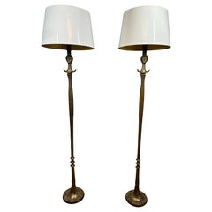 Pair of vintage "Tête de Femme" bronze floor lamps after Alberto Giacometti