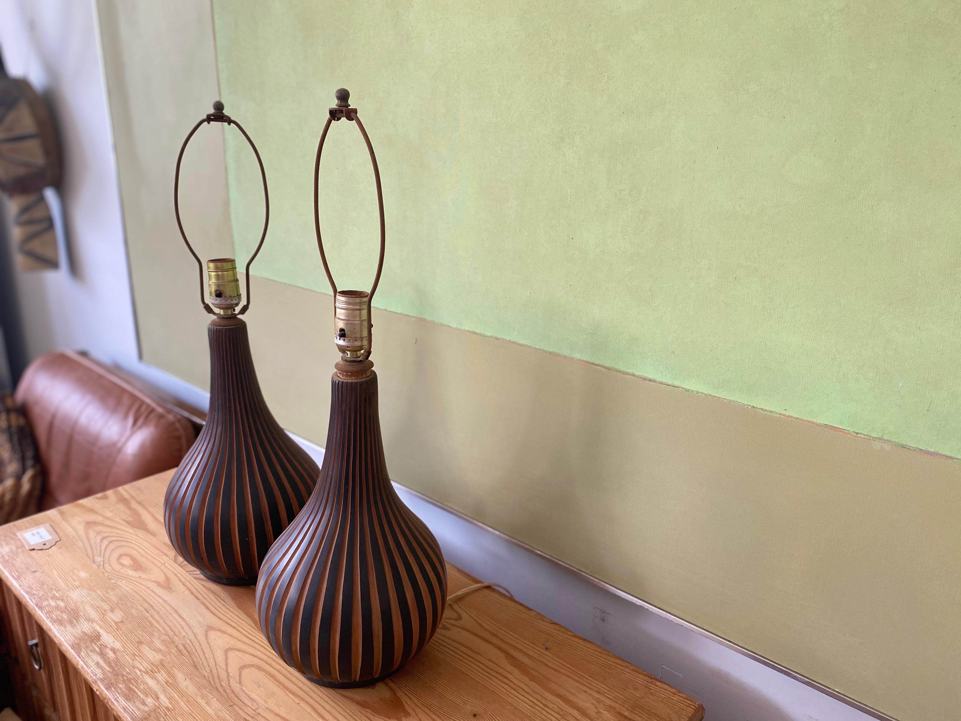 Pair of Vintage Texcoco Mexican Ceramic Table Lamps In Good Condition In San Antonio, TX