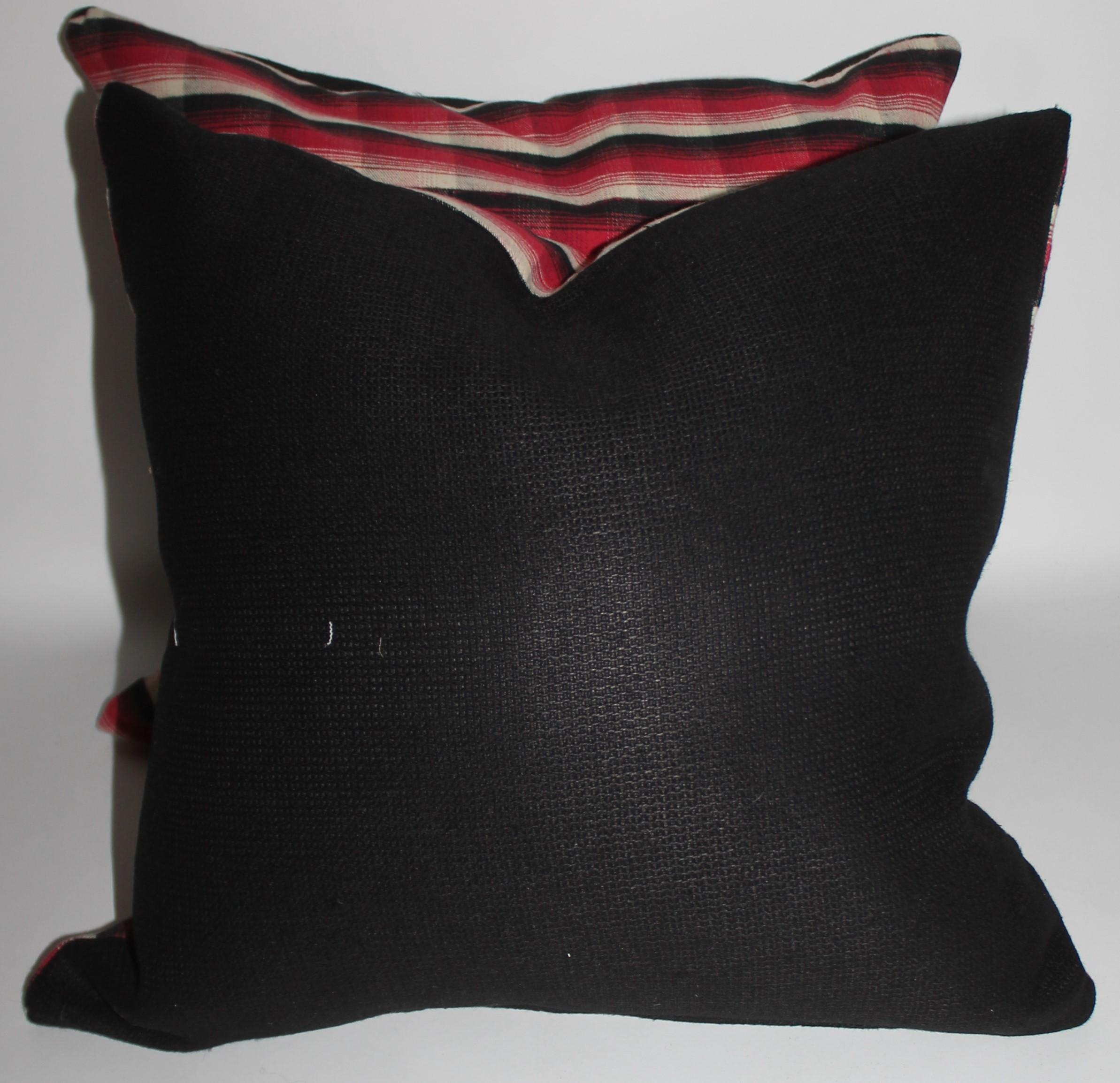American Pair of Vintage Textile Black, White and Red Plaid Pillows For Sale