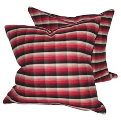 Pair of Vintage Textile Black, White and Red Plaid Pillows