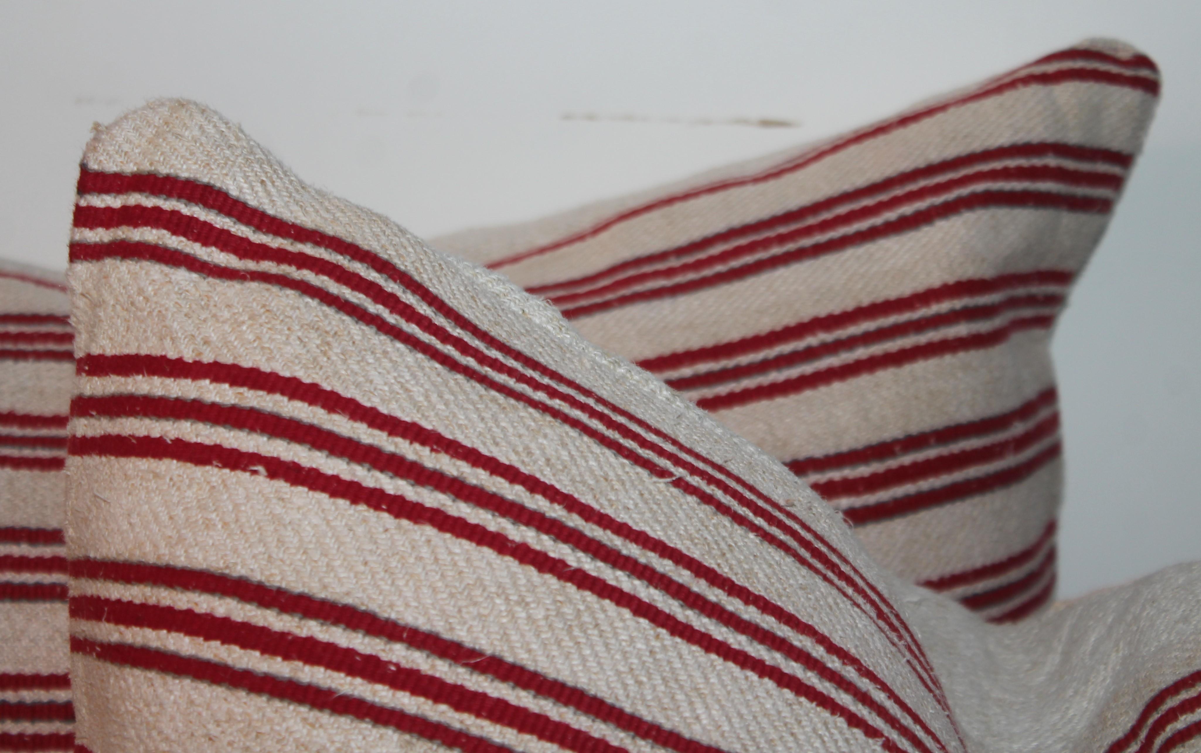 20th Century Pair of Vintage Textile Ticking Pillows For Sale