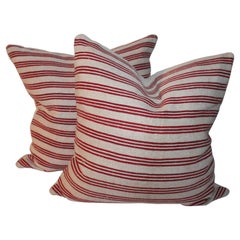 Pareja de almohadas vintage de tela de ticking