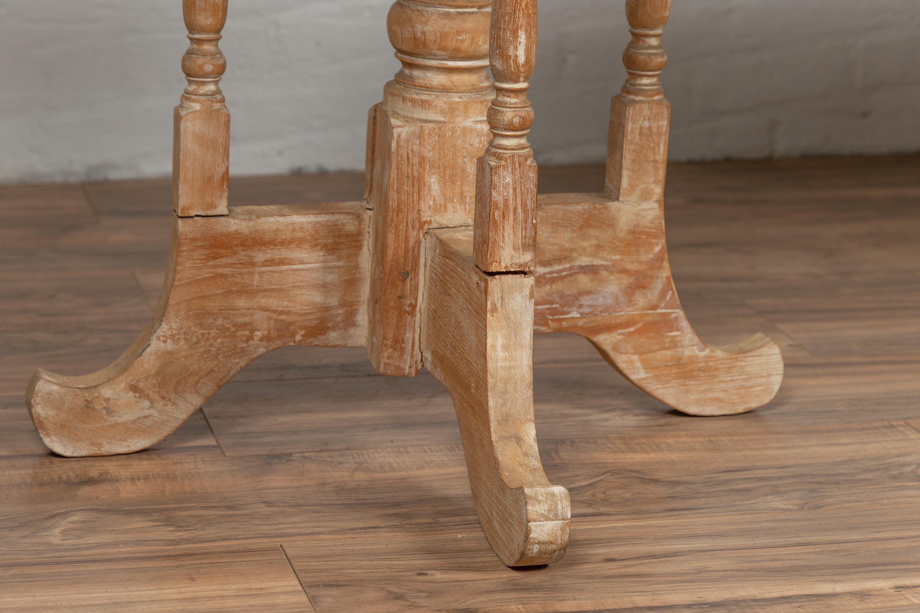 Pair of Vintage Thai Teak Demilune Tables with Hand Carved Apron and Turned Base 3