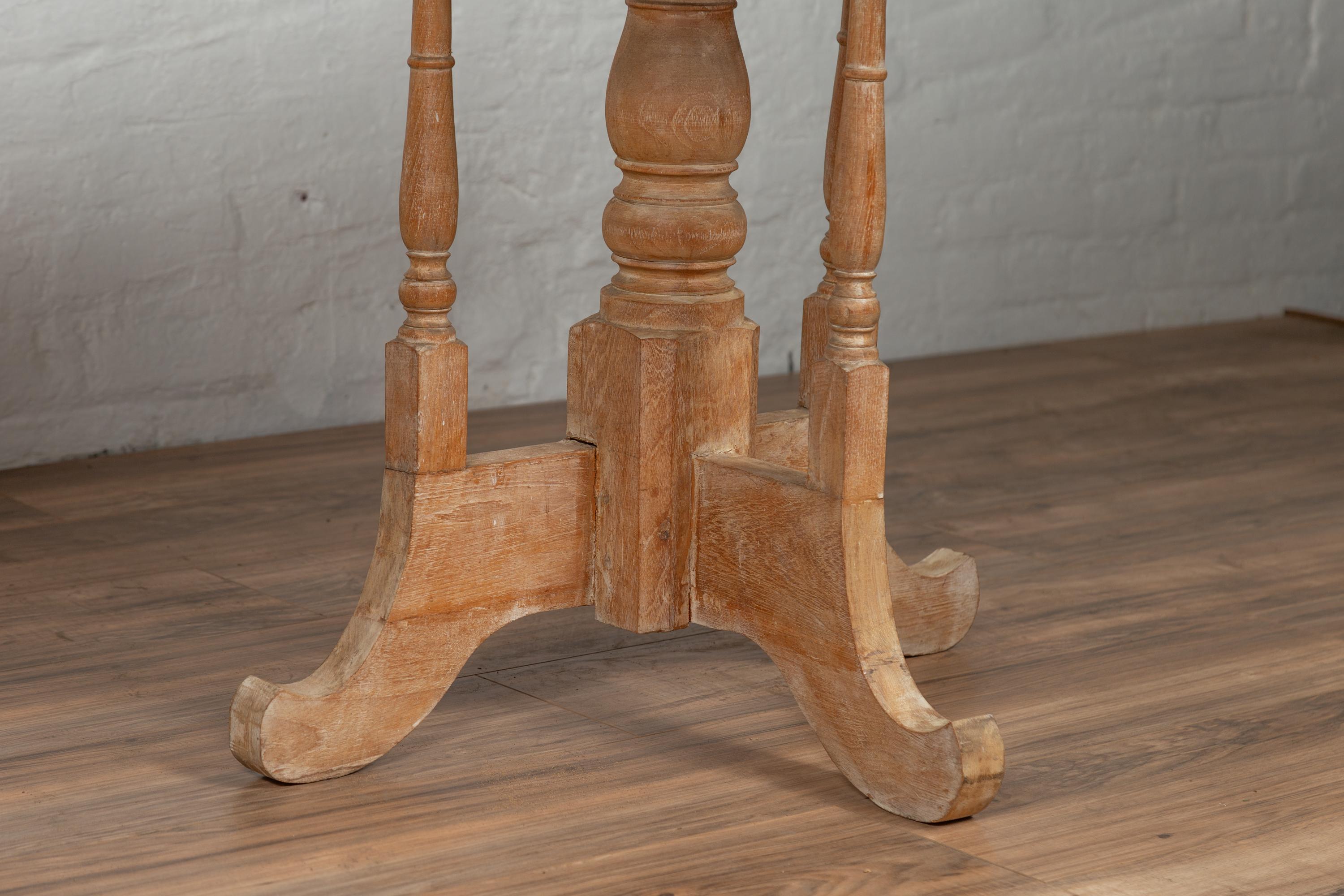 Pair of Vintage Thai Teak Demilune Tables with Hand Carved Apron and Turned Base 4