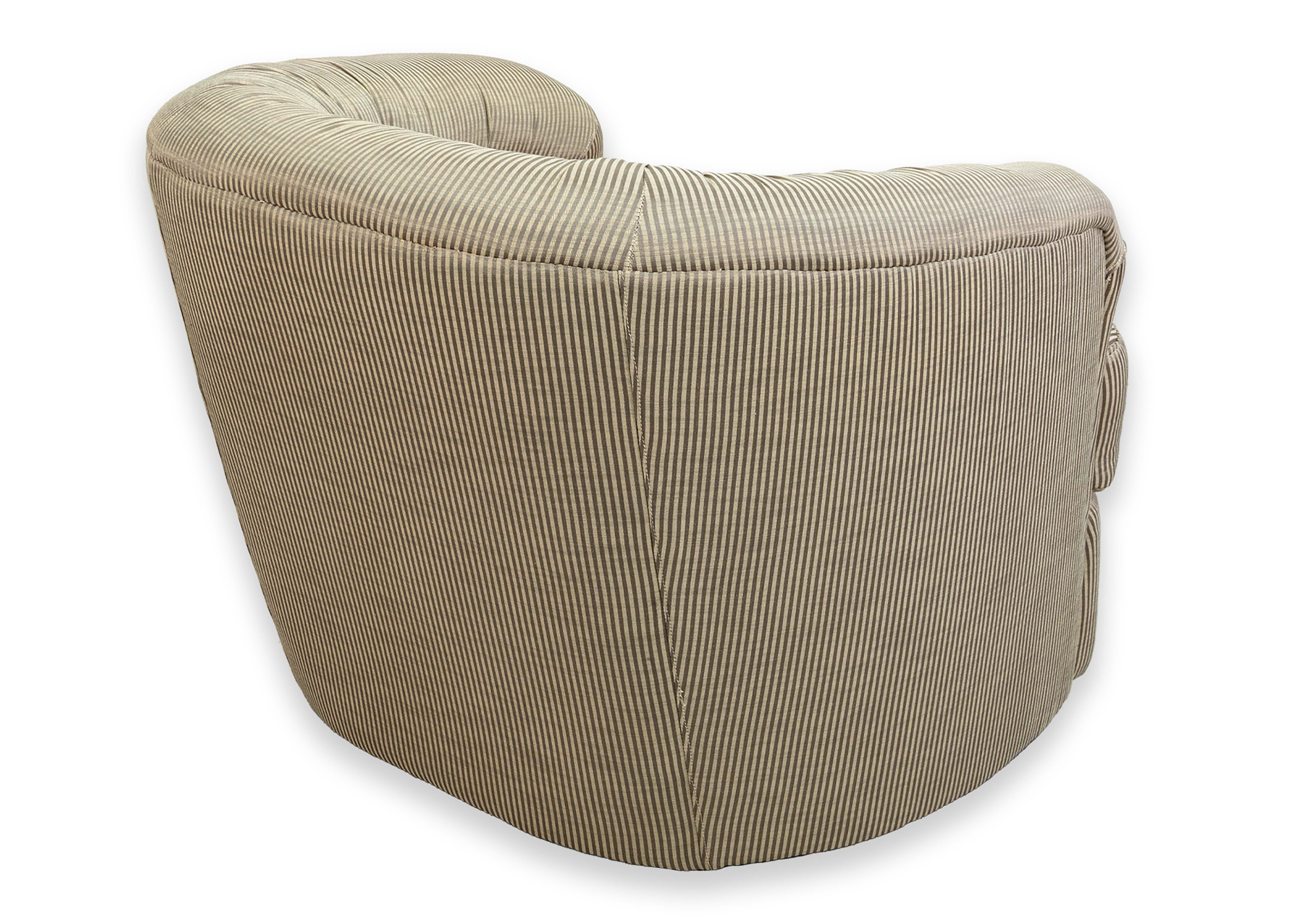 Pair of Vintage Thayer Coggin Swivel Club Chairs with Silk Pinstripe Upholstery For Sale 6