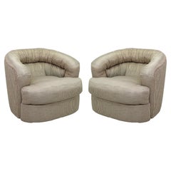 Pair of Vintage Thayer Coggin Swivel Club Chairs with Silk Pinstripe Upholstery