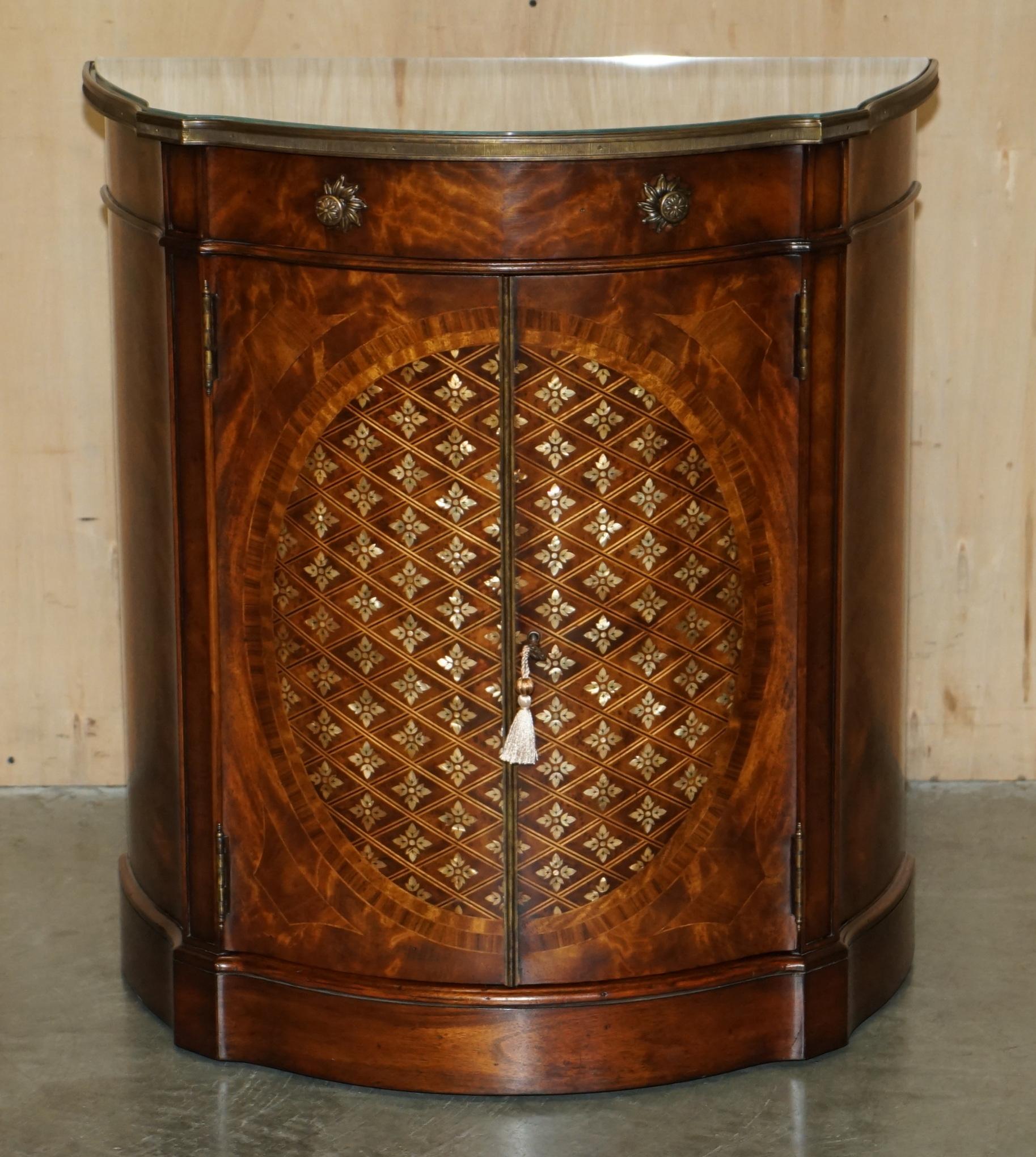PAIR OF ViNTAGE THEODORE ALEXANDER MOTHER OF PEARL DEMI LUNE SIDEBOARD CUPBOARDS For Sale 11