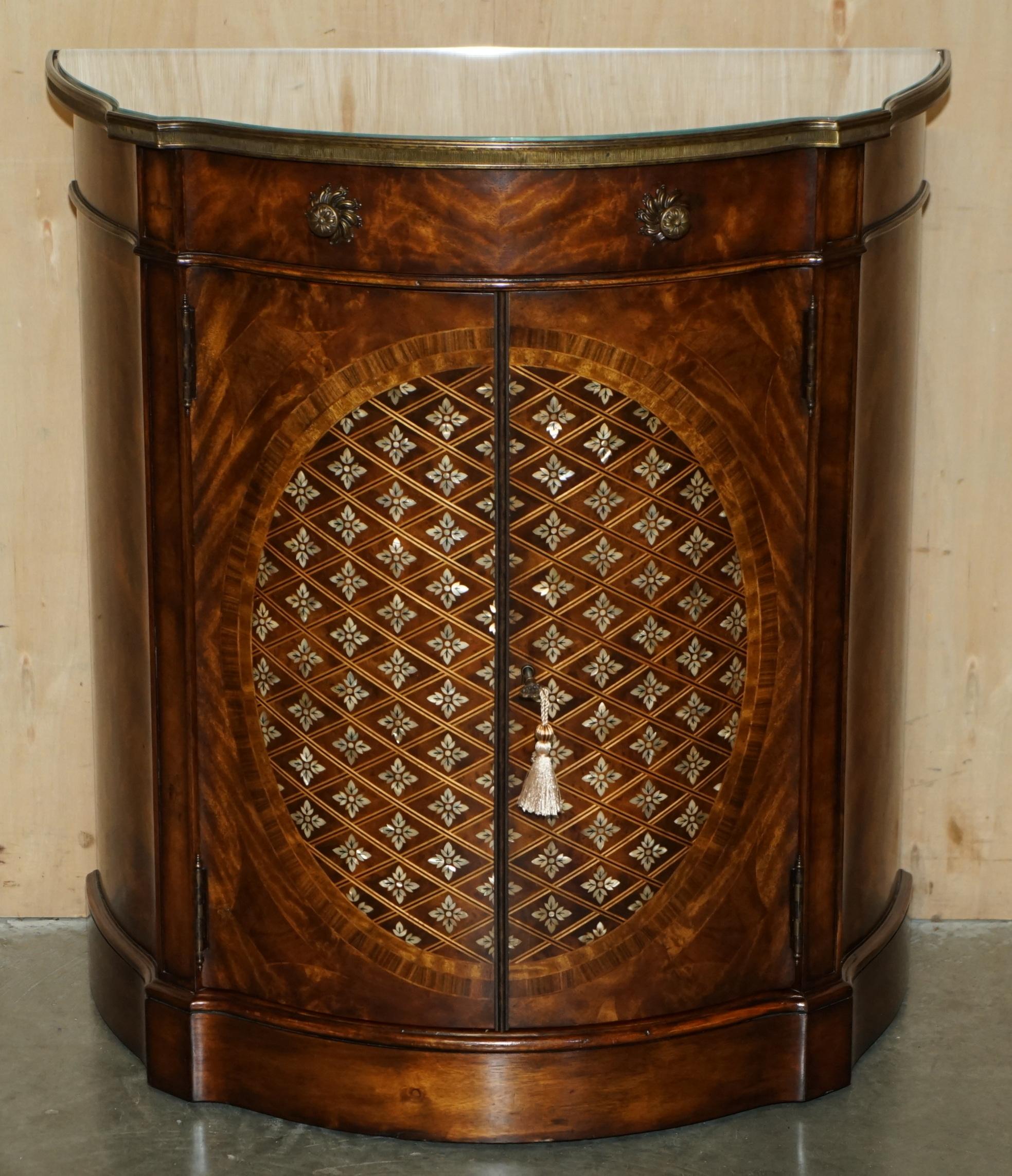 Regency PAIR OF ViNTAGE THEODORE ALEXANDER MOTHER OF PEARL DEMI LUNE SIDEBOARD CUPBOARDS For Sale