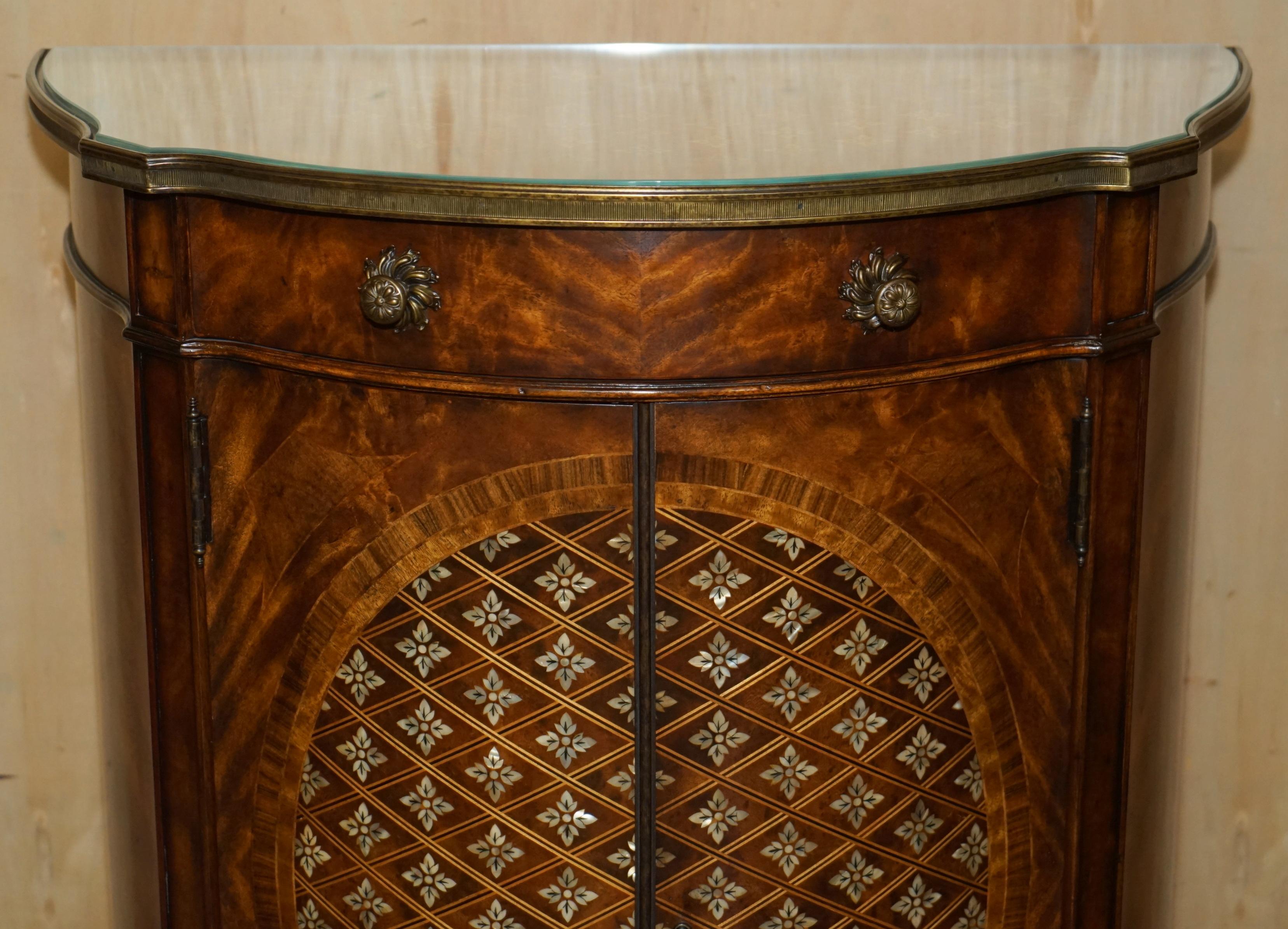 20th Century PAIR OF ViNTAGE THEODORE ALEXANDER MOTHER OF PEARL DEMI LUNE SIDEBOARD CUPBOARDS For Sale