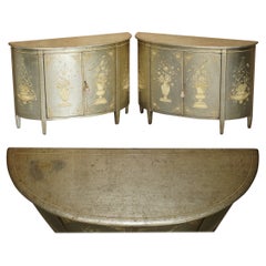 Paire de buffets THEODORE ALEXANDER SILVER LEAF SHERATON DEMI LUNE