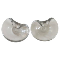 Pair of Vintage Thick and Heavy Clear Glass w/ Curved Lip Candy or Trinket Dish