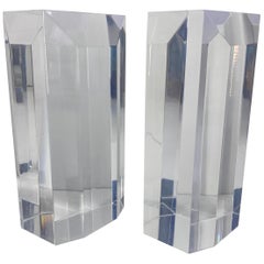 Pair of Vintage Thick Beveled Lucite Bookends