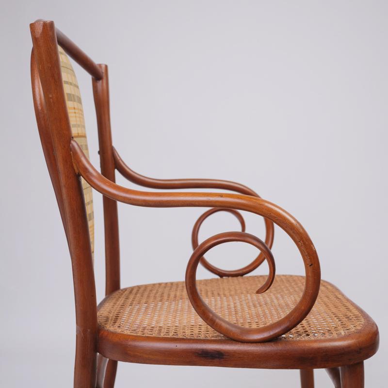 Pair of Vintage Thonet High Chairs with Armrests For Sale 2