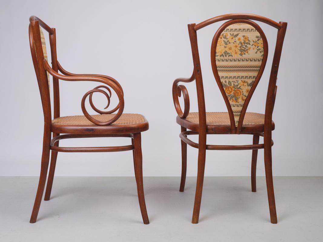 Pair of Vintage Thonet High Chairs with Armrests For Sale 1