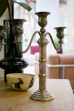 Pair of Vintage Three-Arm Candelabras, Aged Metallic Finish
