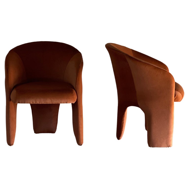 Pair of Vintage Three-Legged Sculptural Armchairs For Sale