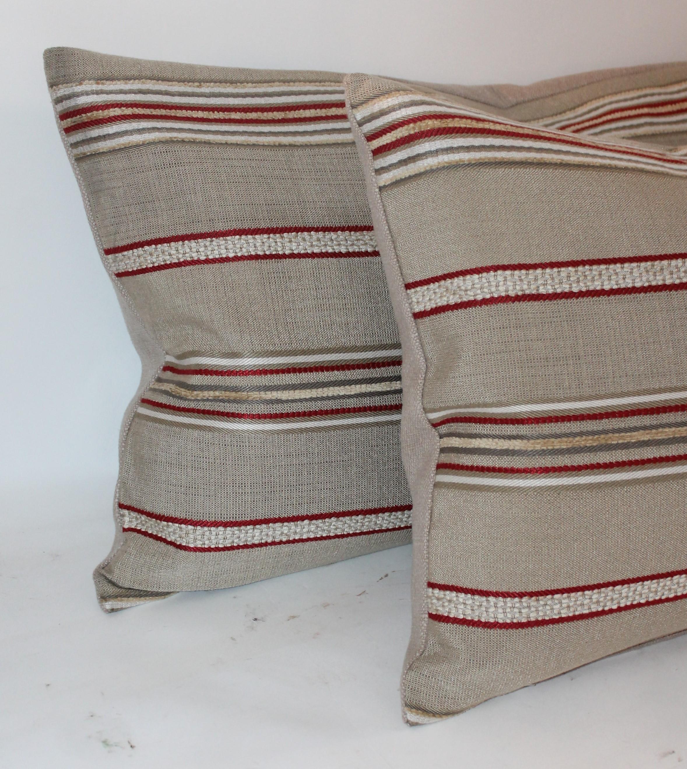 Hand-Crafted Pair of Vintage Ticking Bolster Pillows